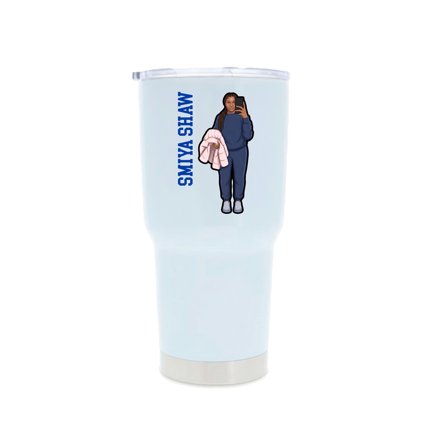 30oz Stainless Steel Tumbler — Name Vertical in White