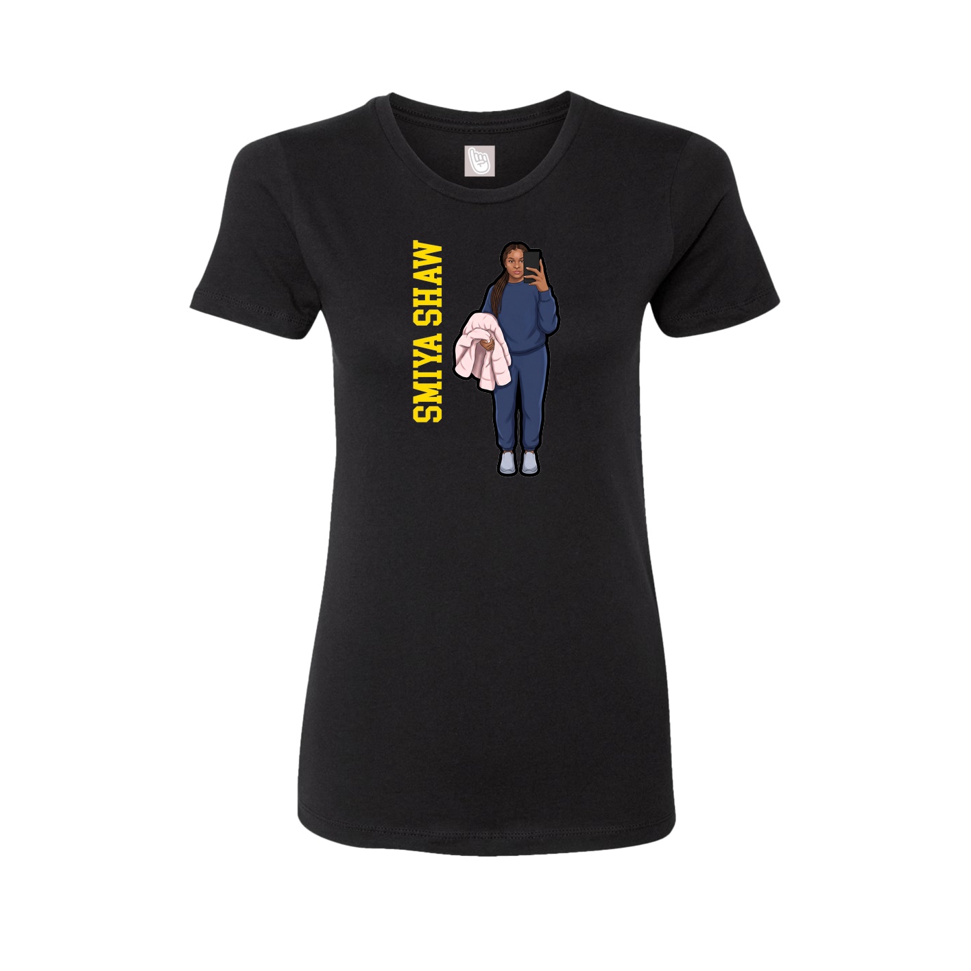 Womens Tee — Name Vertical in Black