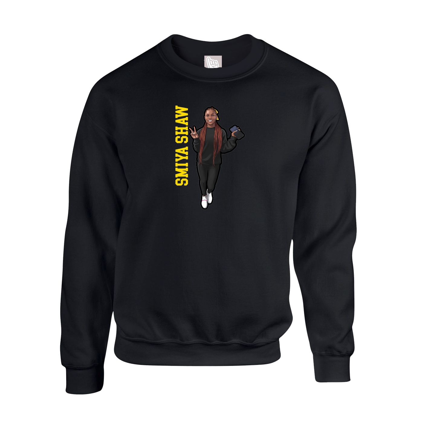 Fleece Crew — Name Vertical in Black