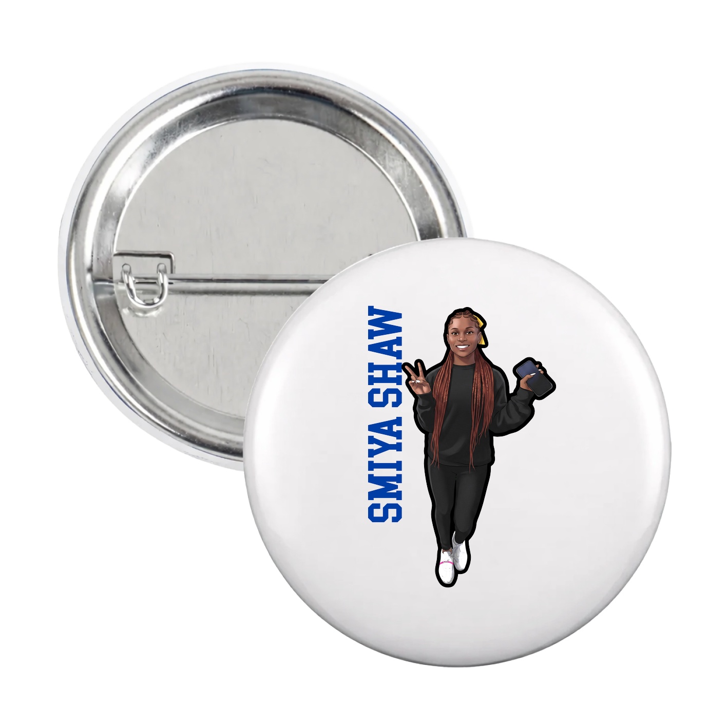 Game Day Button — Name Vertical in White