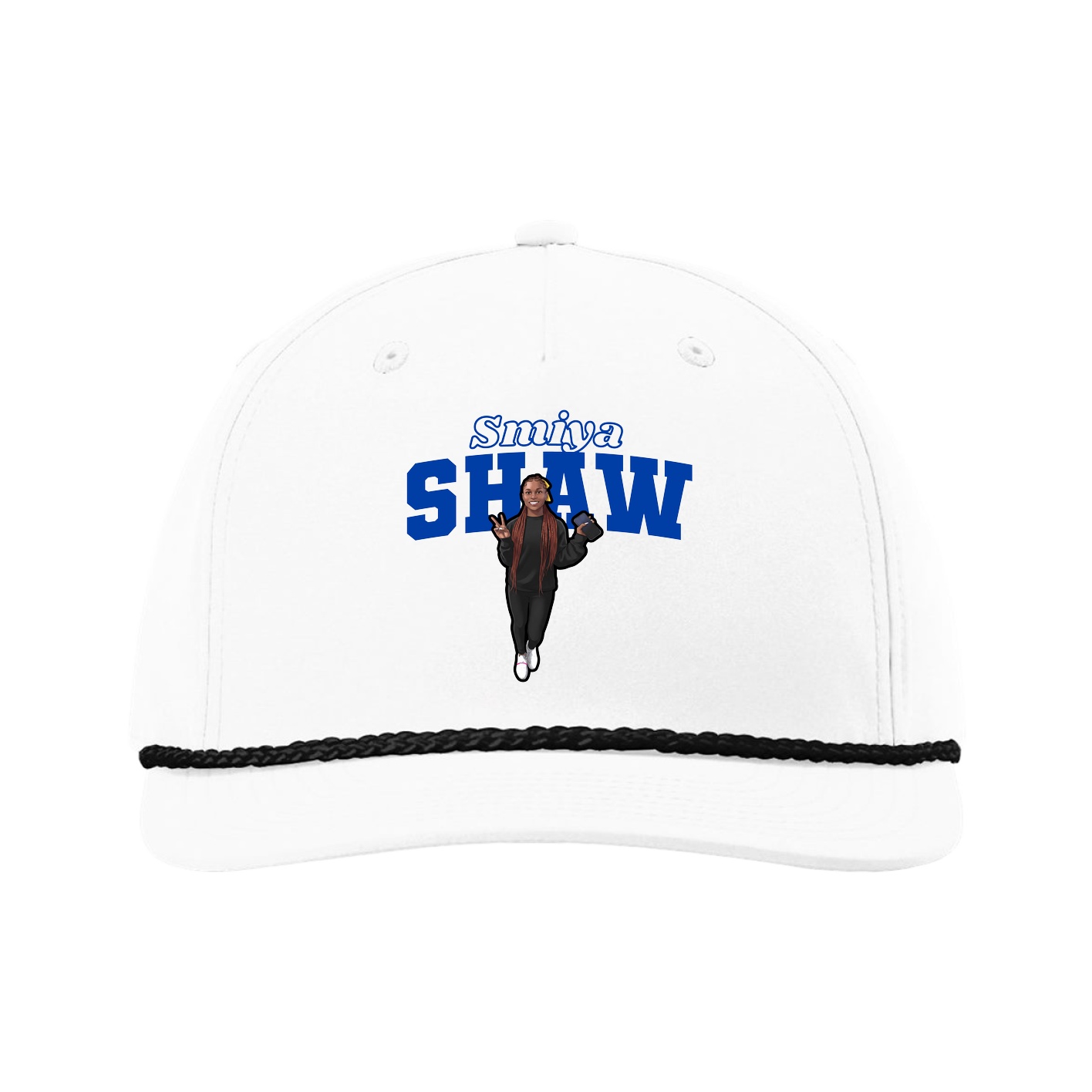 Five-Panel Classic Rope Cap — Name Arch in White