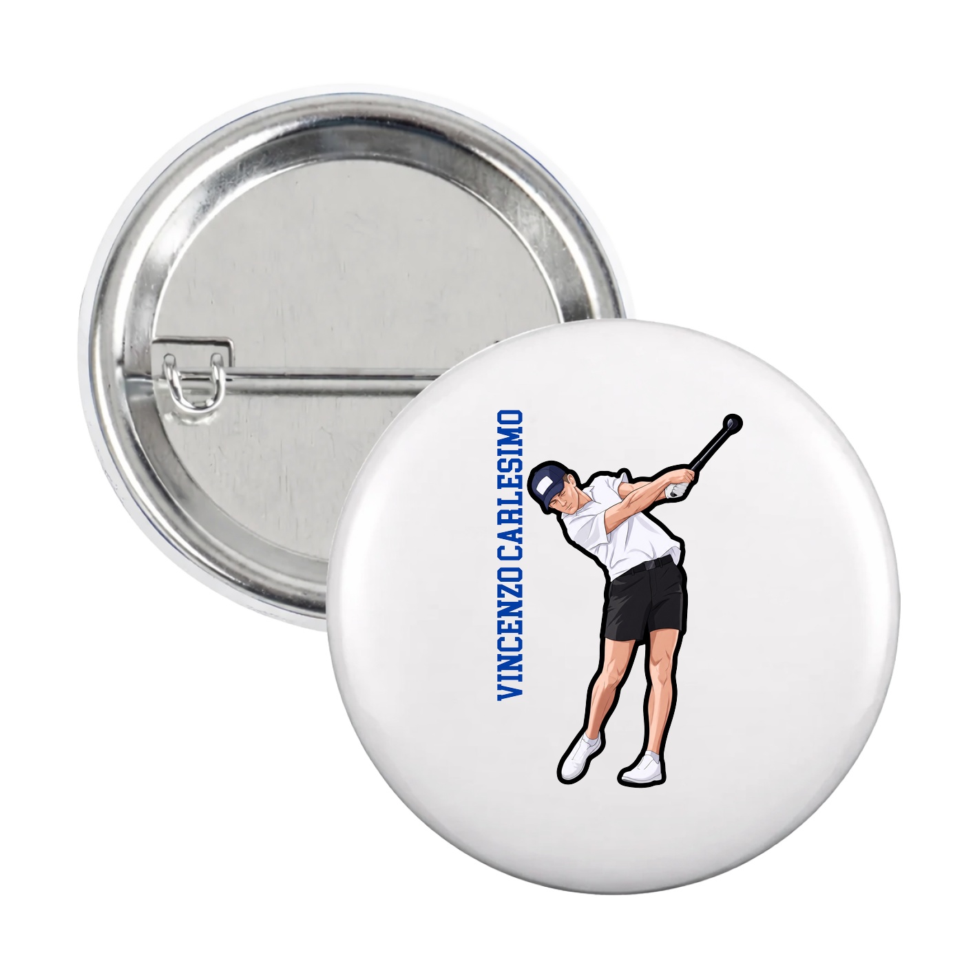 Game Day Button — Name Vertical in White