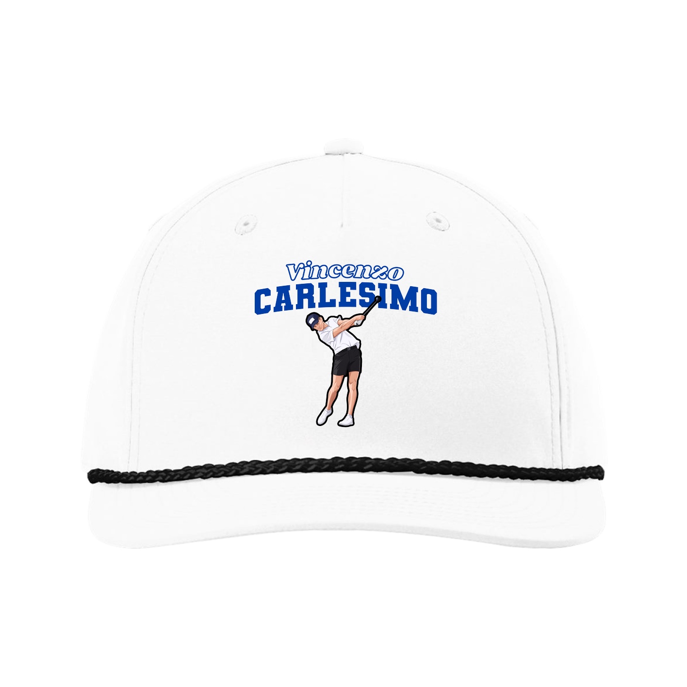 Five-Panel Classic Rope Cap — Name Arch in White