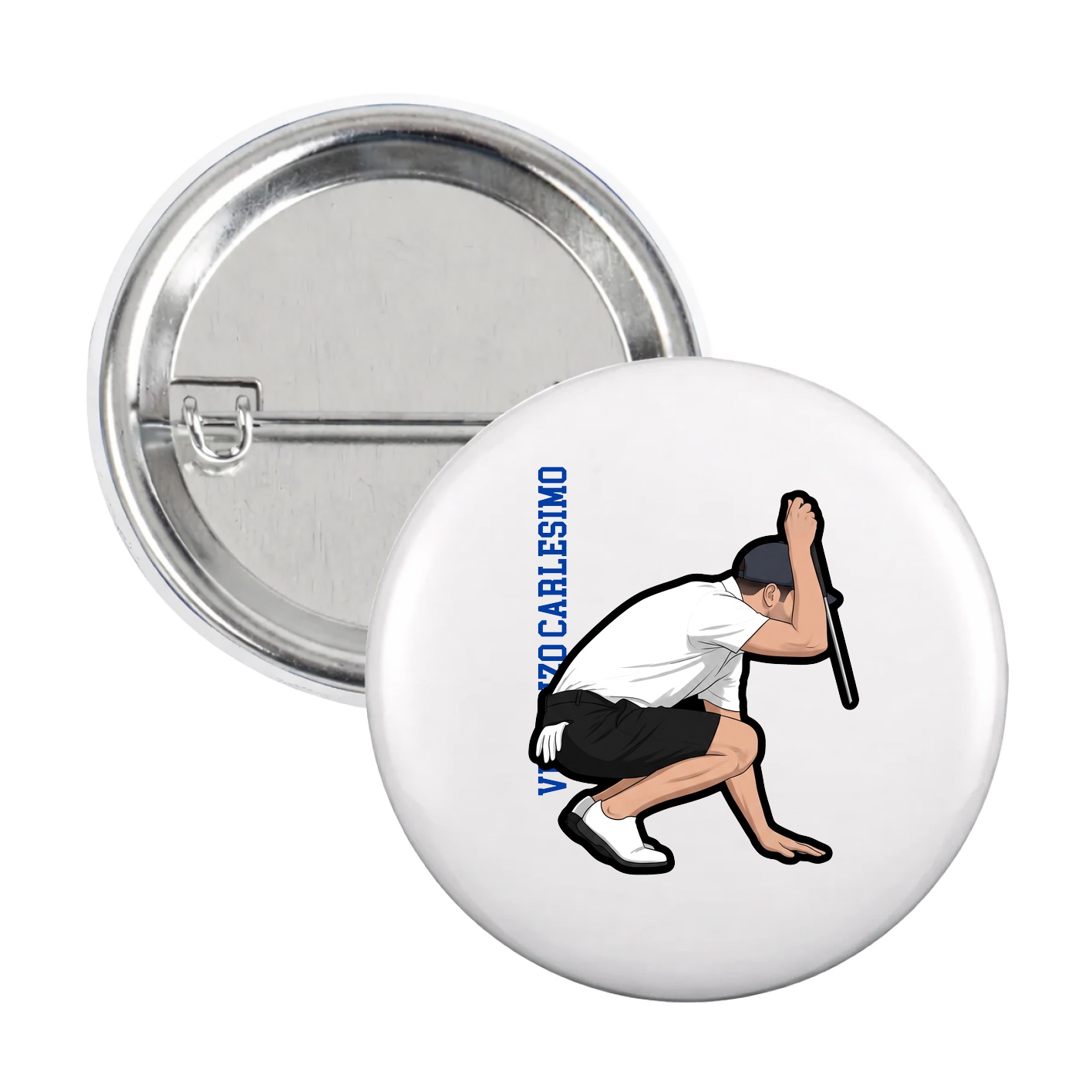 Game Day Button — Name Vertical in White