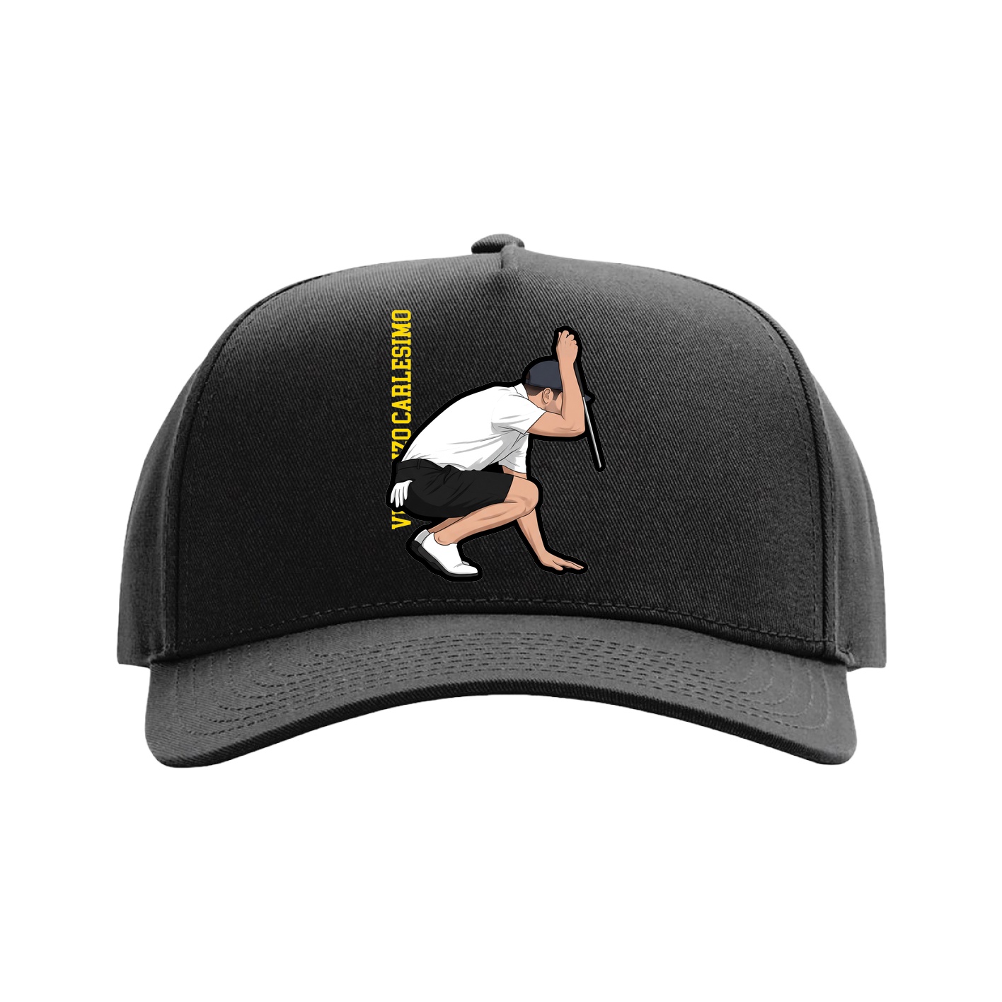 Full Fabric Five-Panel Champ Cap — Name Vertical in Black