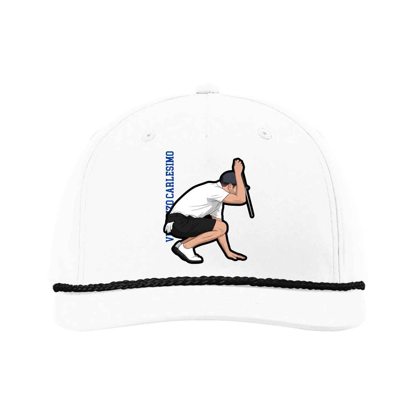 Five-Panel Classic Rope Cap — Name Vertical in White