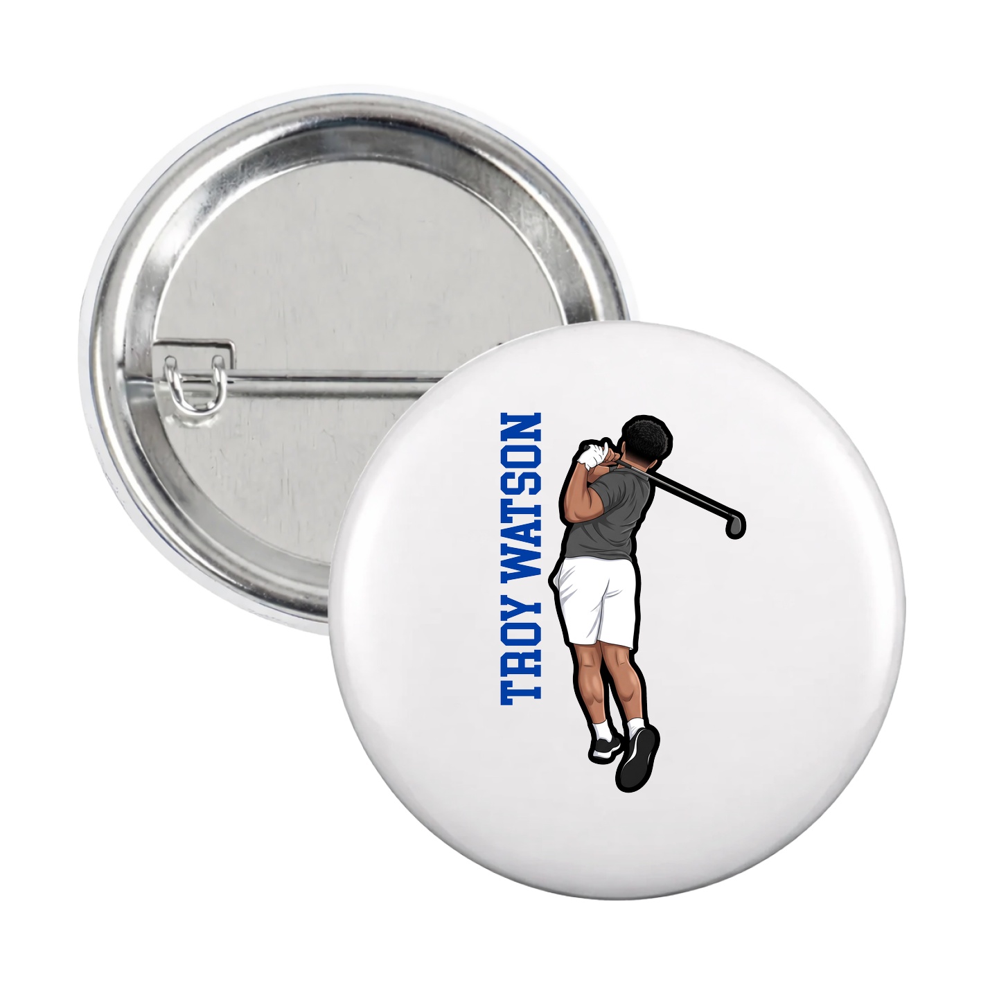 Game Day Button — Name Vertical in White
