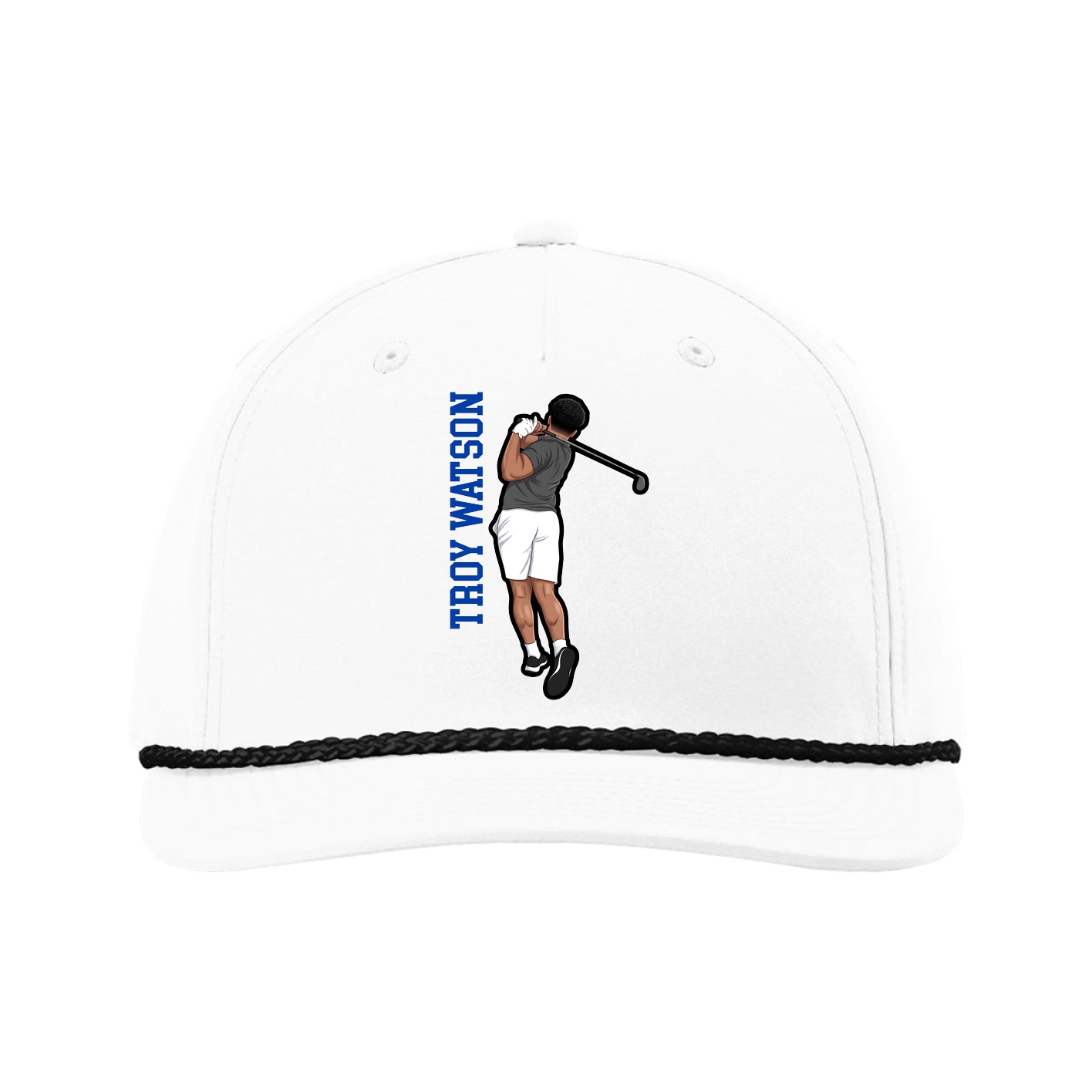 Five-Panel Classic Rope Cap — Name Vertical in White