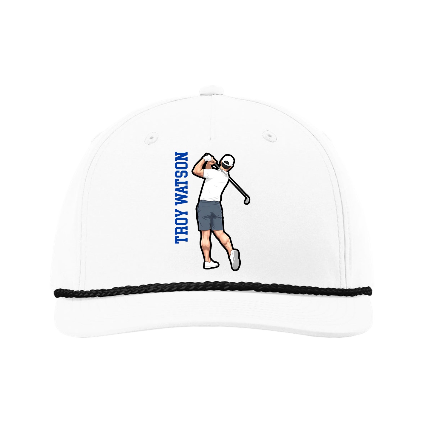 Five-Panel Classic Rope Cap — Name Vertical in White