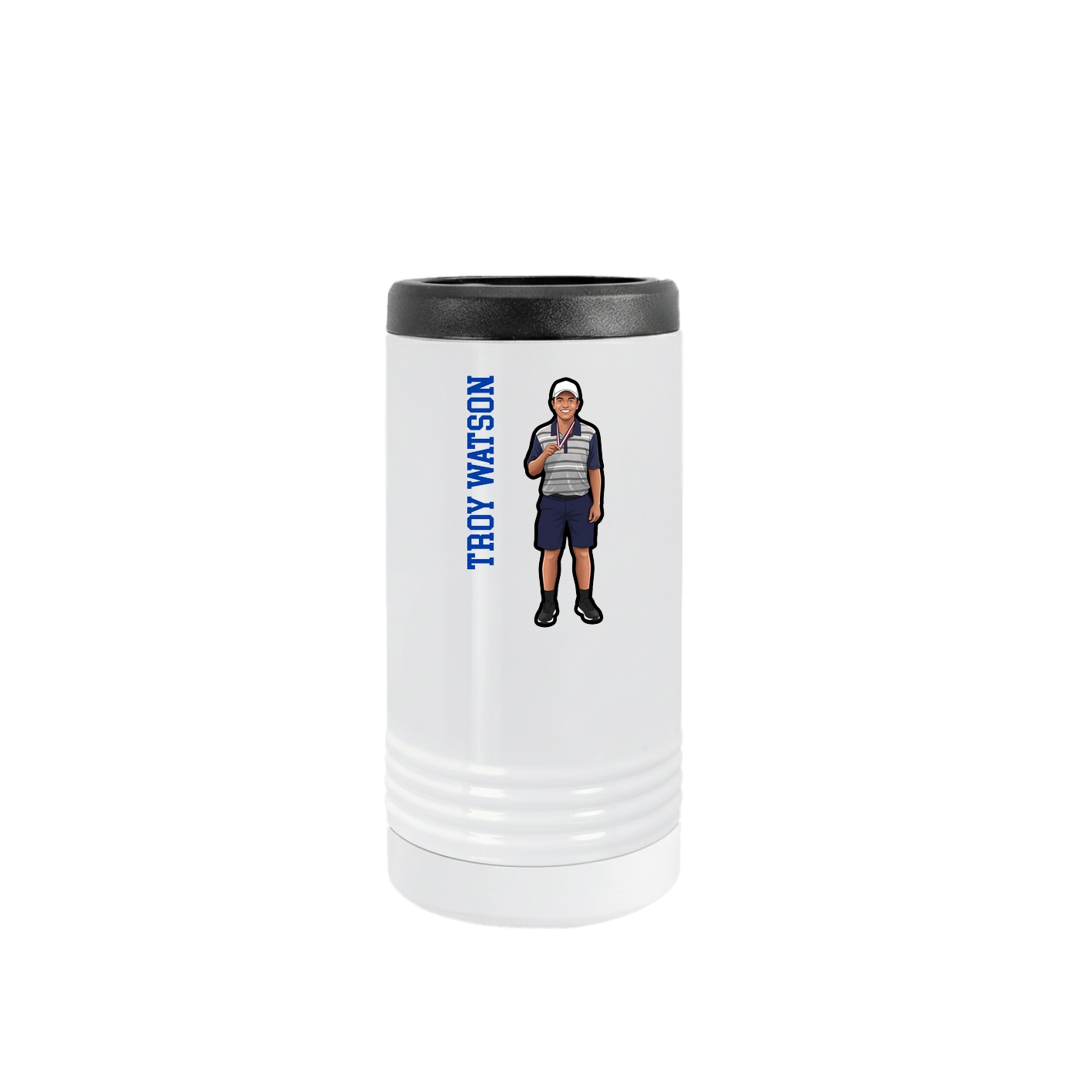 Slim Beverage Holder — Name Vertical in White