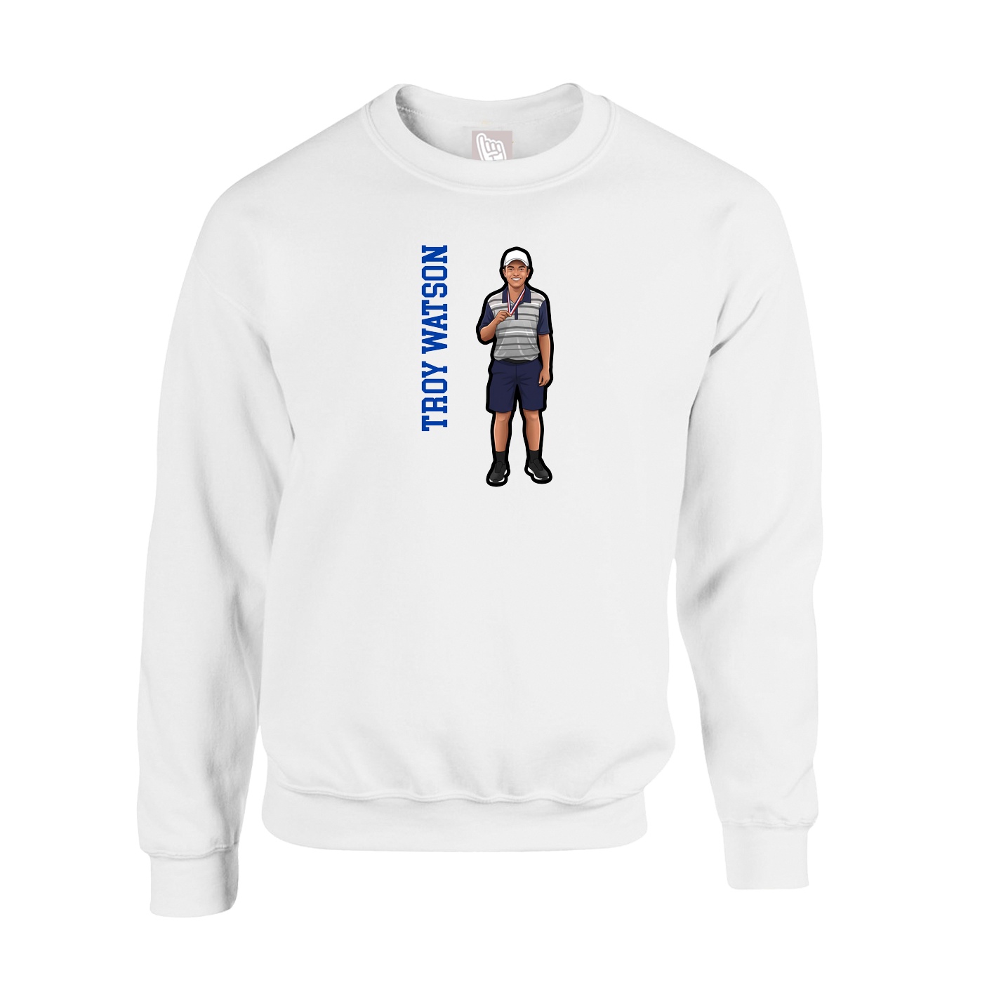 Fleece Crew — Name Vertical in White