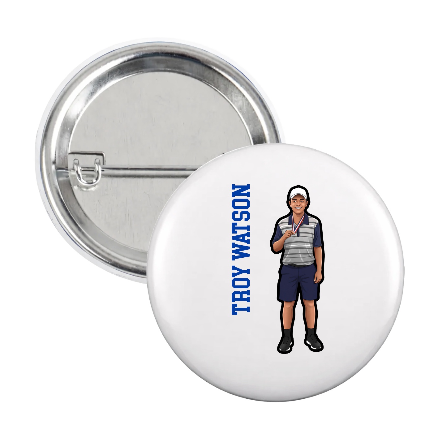 Game Day Button — Name Vertical in White