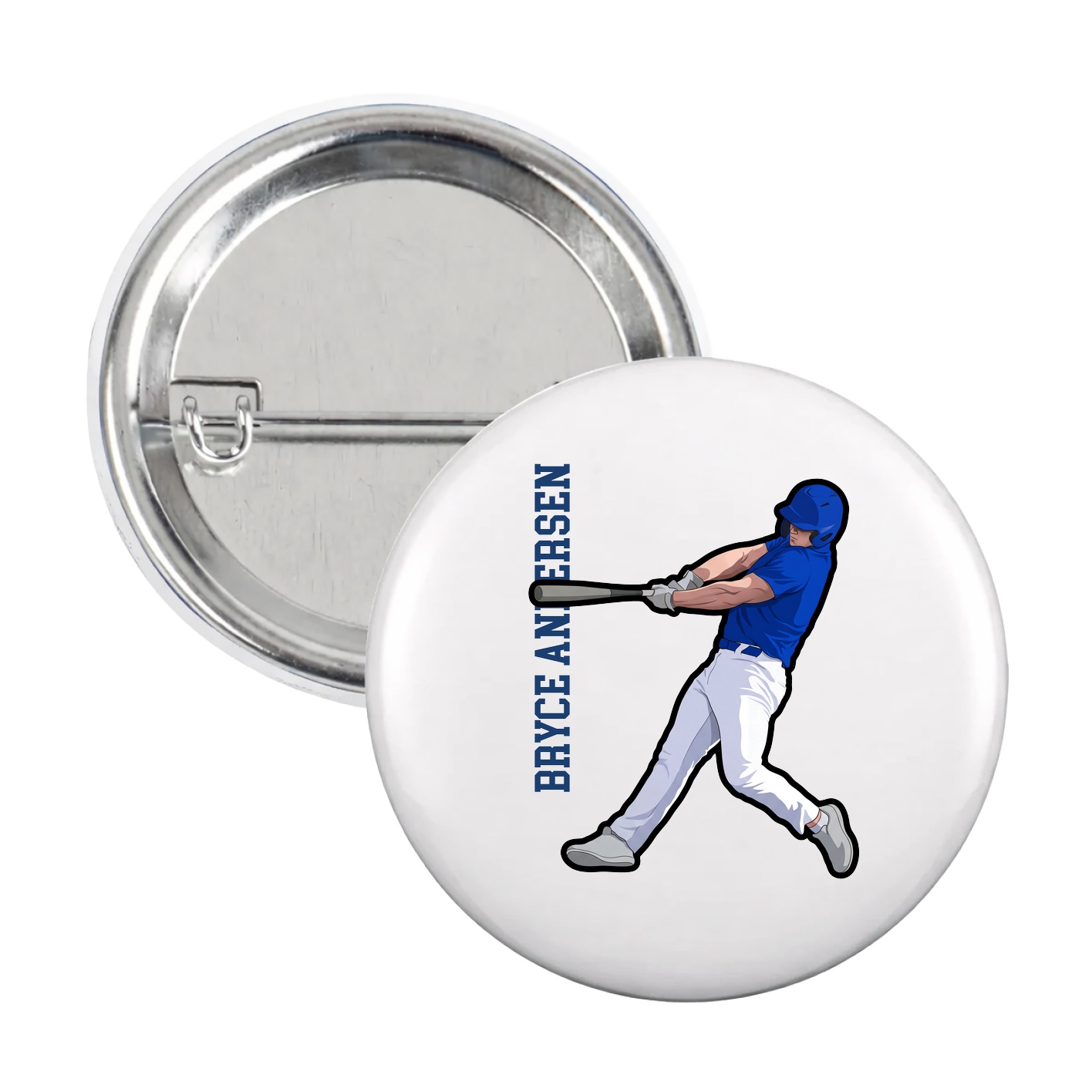 Game Day Button — Name Vertical in White