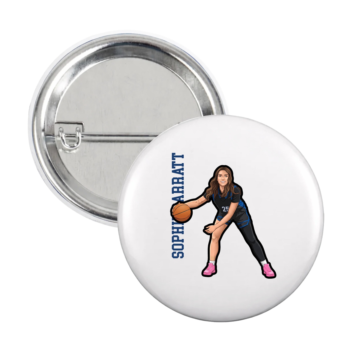 Game Day Button — Name Vertical in White