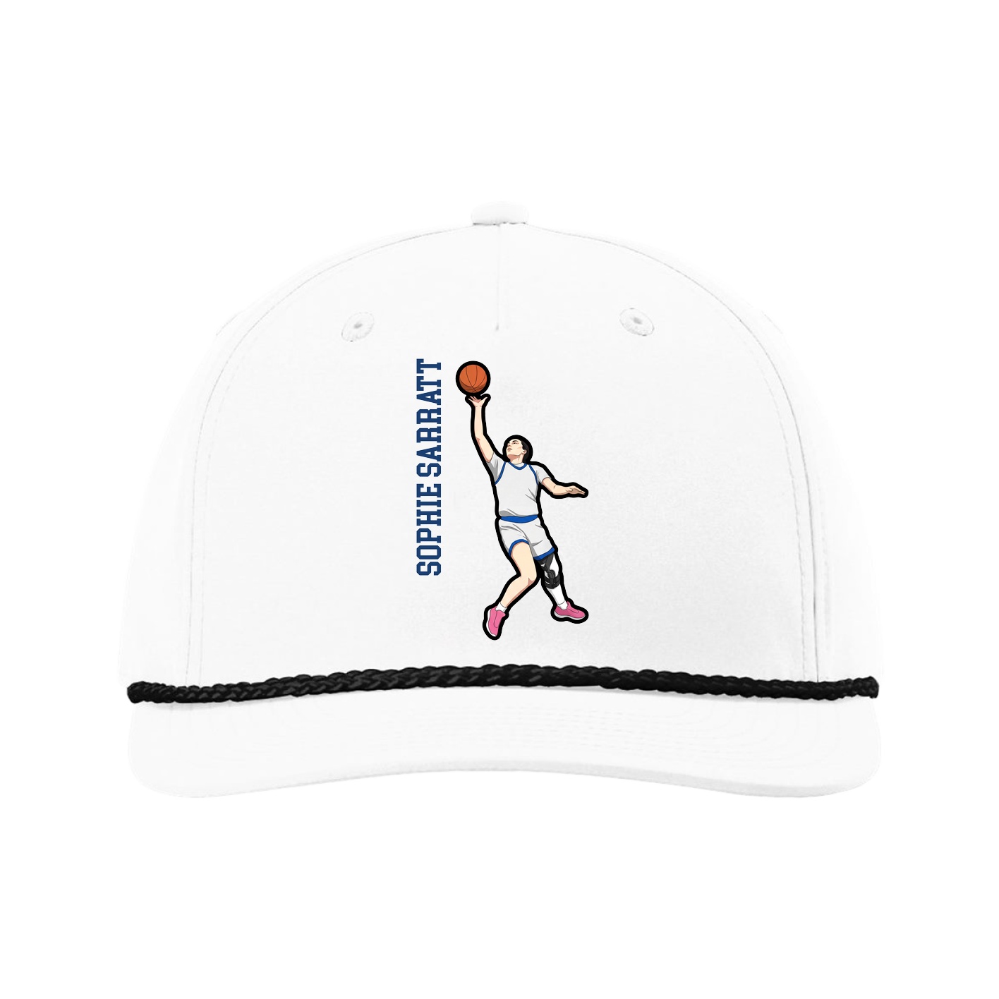 Five-Panel Classic Rope Cap — Name Vertical in White