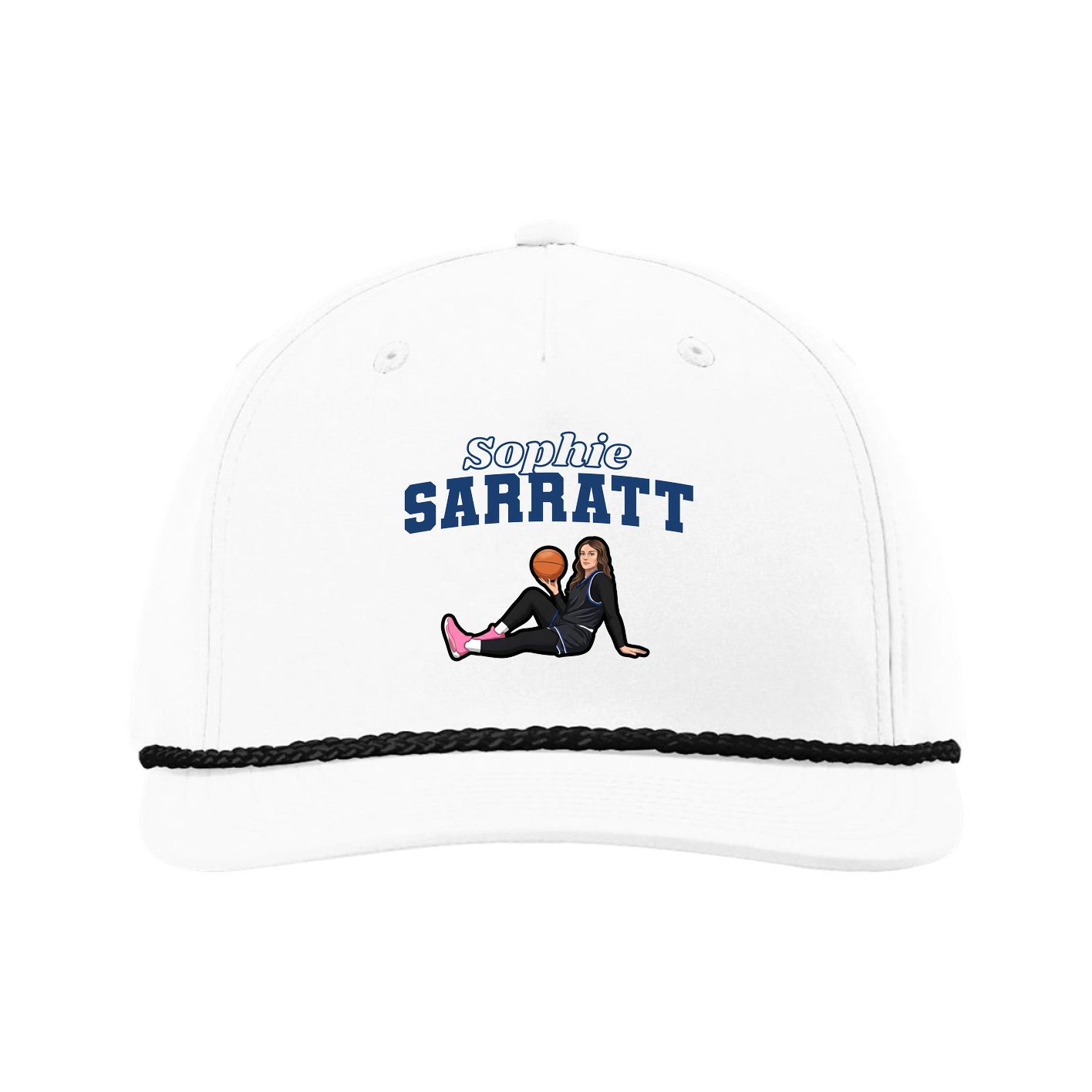 Five-Panel Classic Rope Cap — Name Arch in White