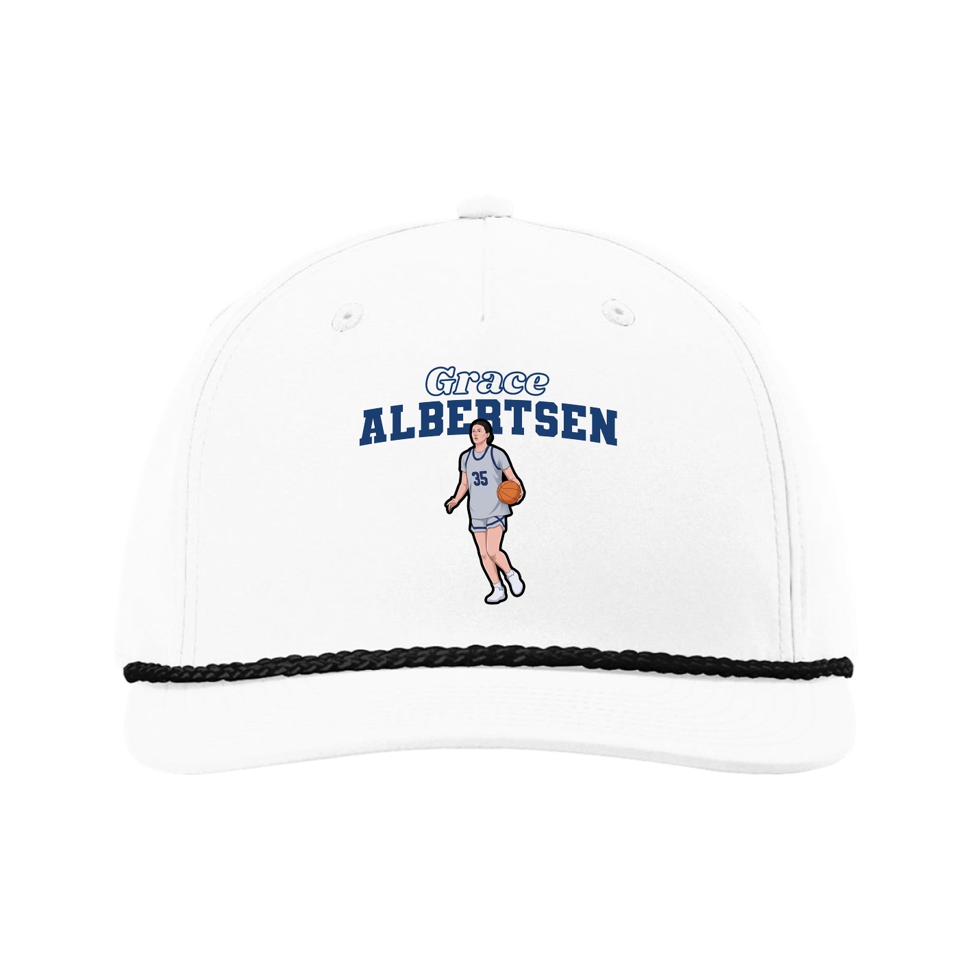 Five-Panel Classic Rope Cap — Name Arch in White