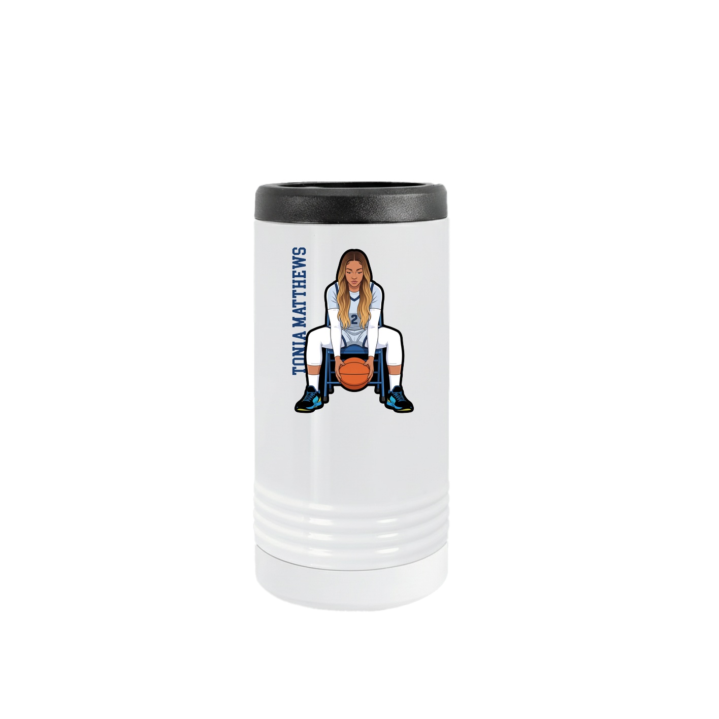 Slim Beverage Holder — Name Vertical in White
