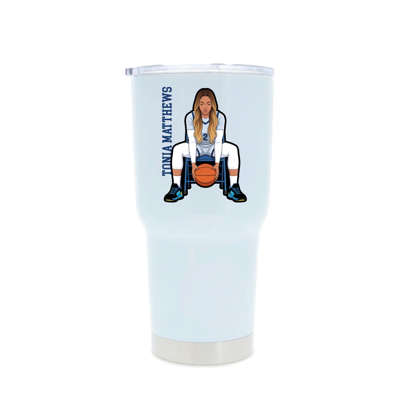 30oz Stainless Steel Tumbler — Name Vertical in White
