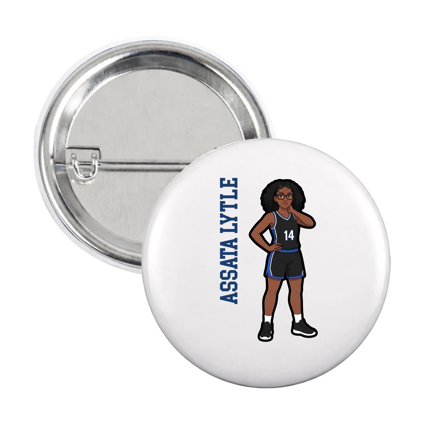 Game Day Button — Name Vertical in White