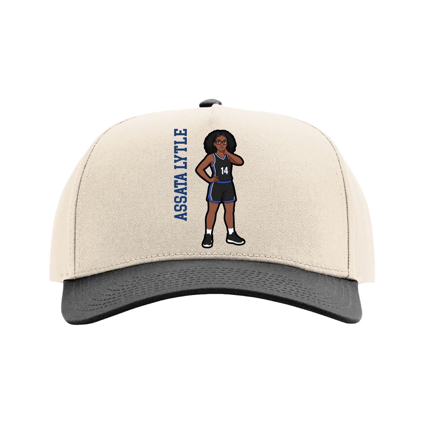 Full Fabric Five-Panel Champ Cap — Name Vertical in Cream/Black