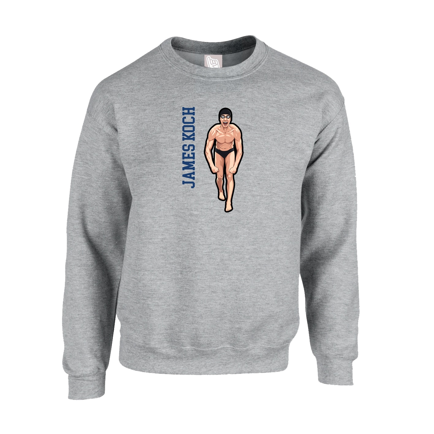 Fleece Crew — Name Vertical in Grey