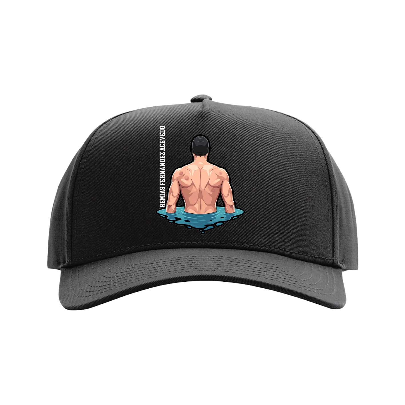 Full Fabric Five-Panel Champ Cap — Name Vertical in Black