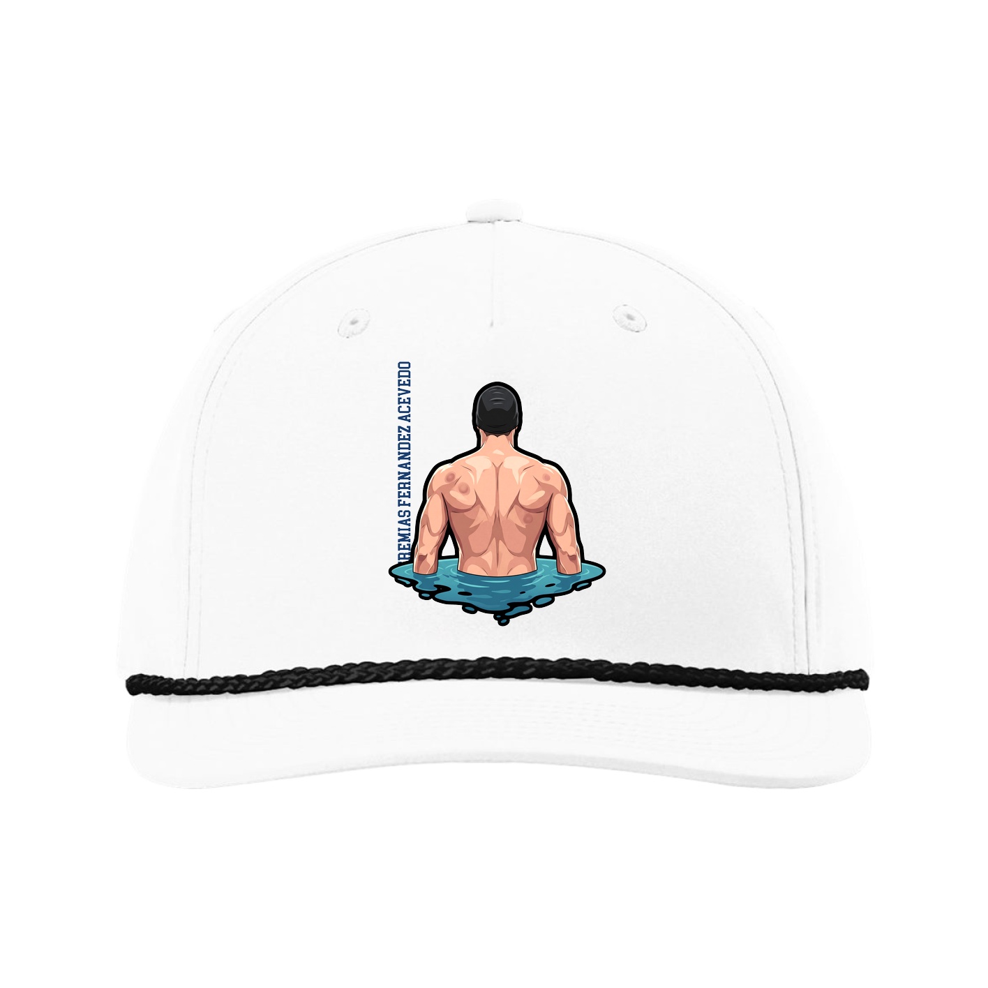 Five-Panel Classic Rope Cap — Name Vertical in White