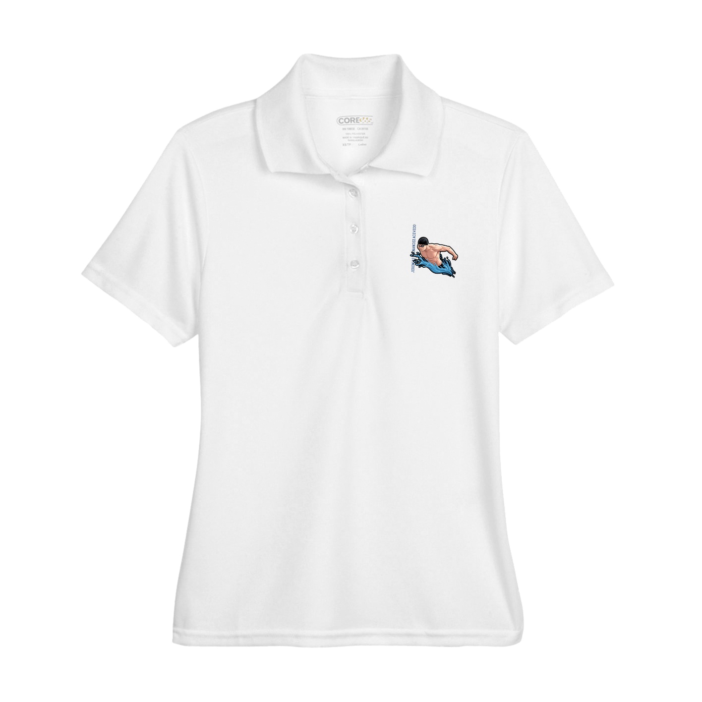 Womens Performance Polo — Name Vertical in White