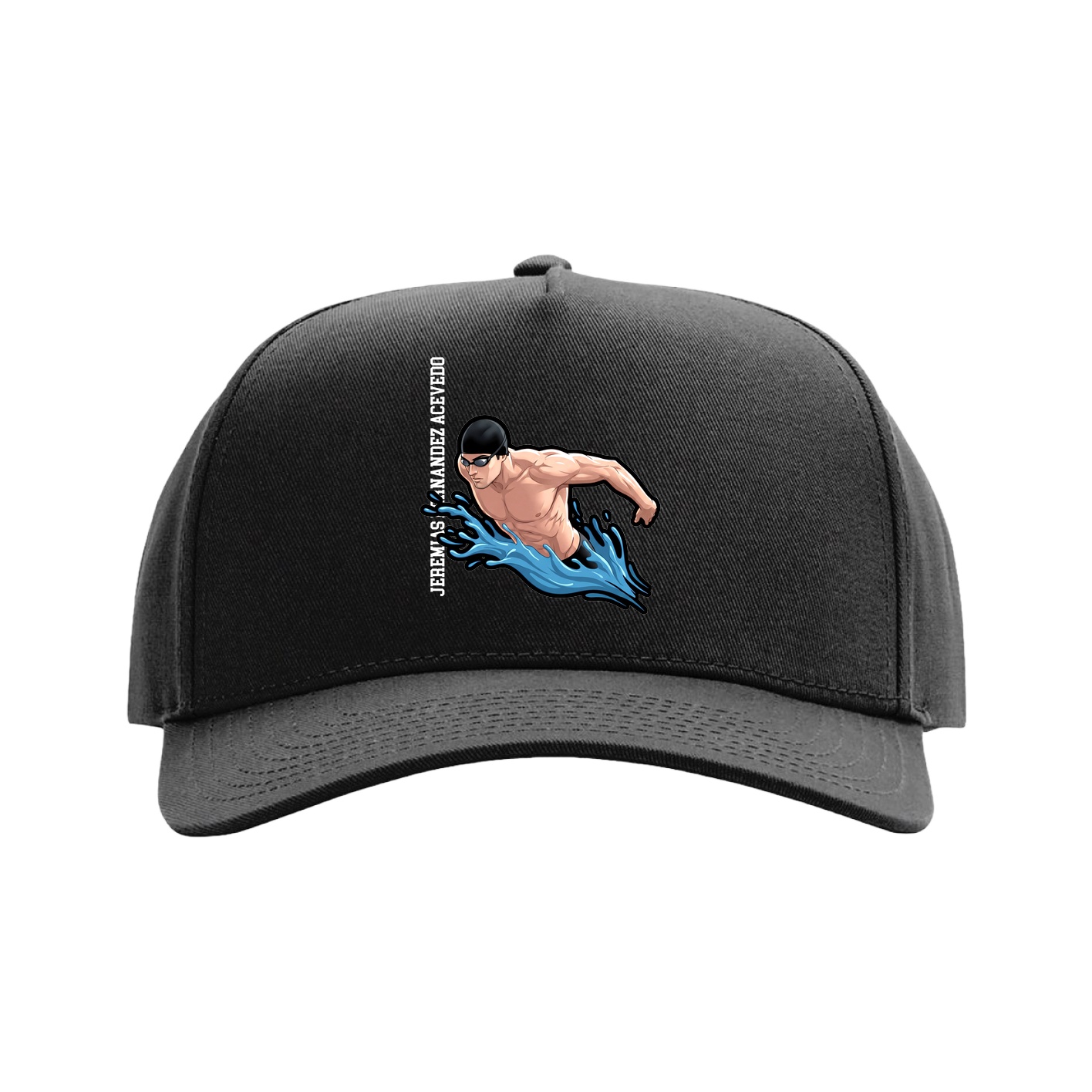 Full Fabric Five-Panel Champ Cap — Name Vertical in Black