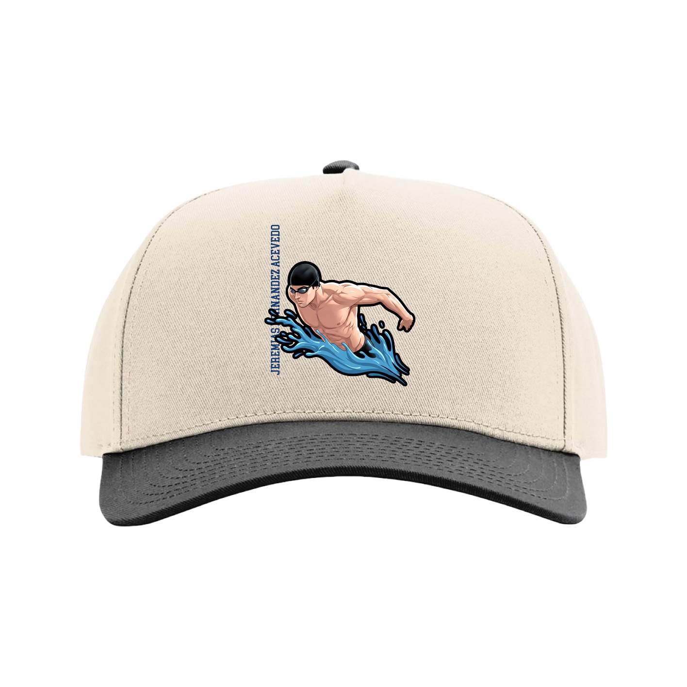 Full Fabric Five-Panel Champ Cap — Name Vertical in Cream/Black