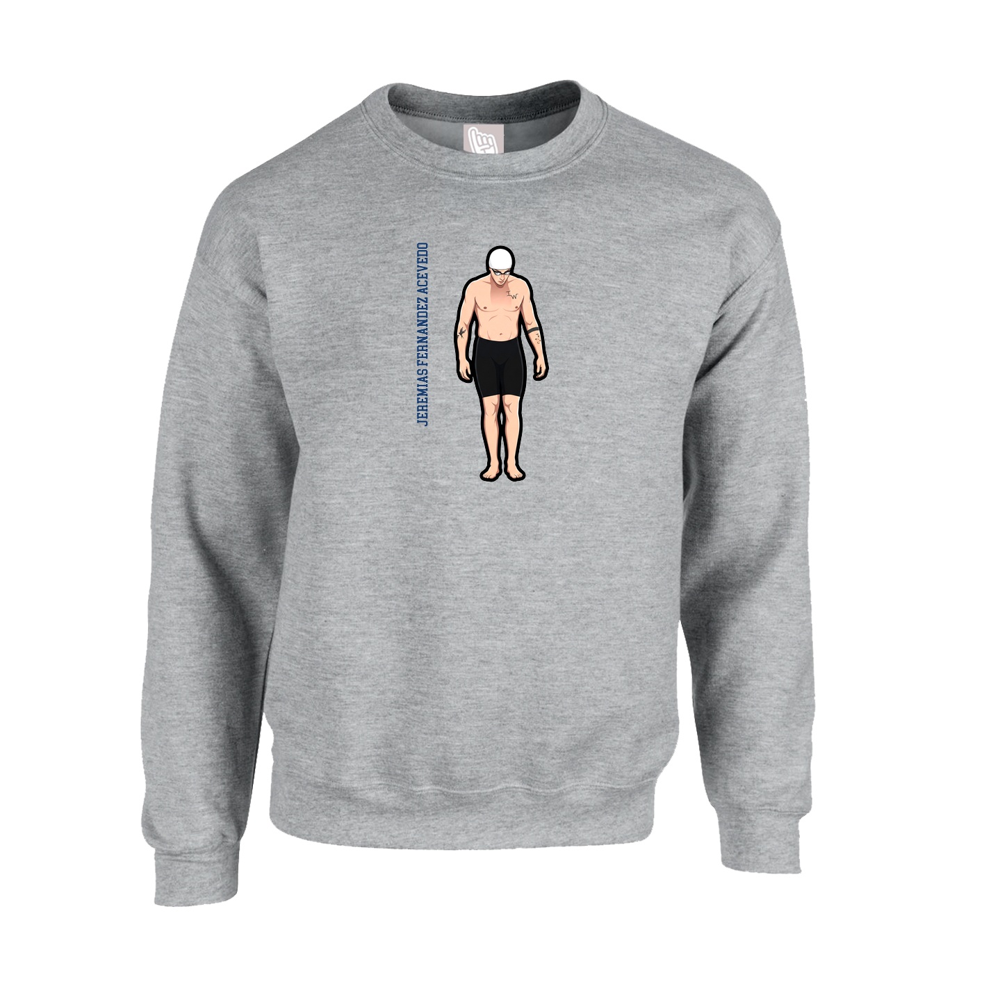 Fleece Crew — Name Vertical in Grey