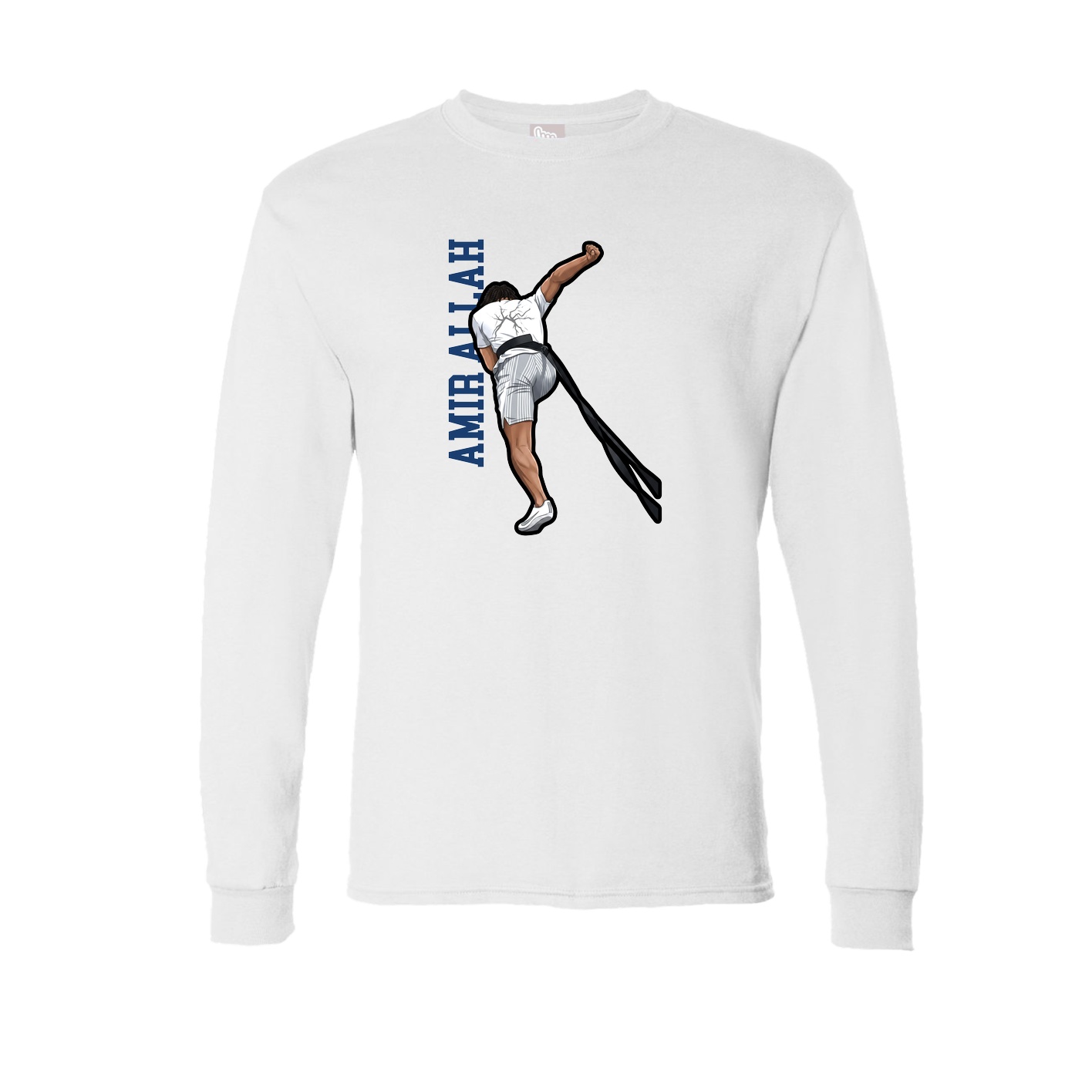 Long Sleeve Tee — Name Vertical in White