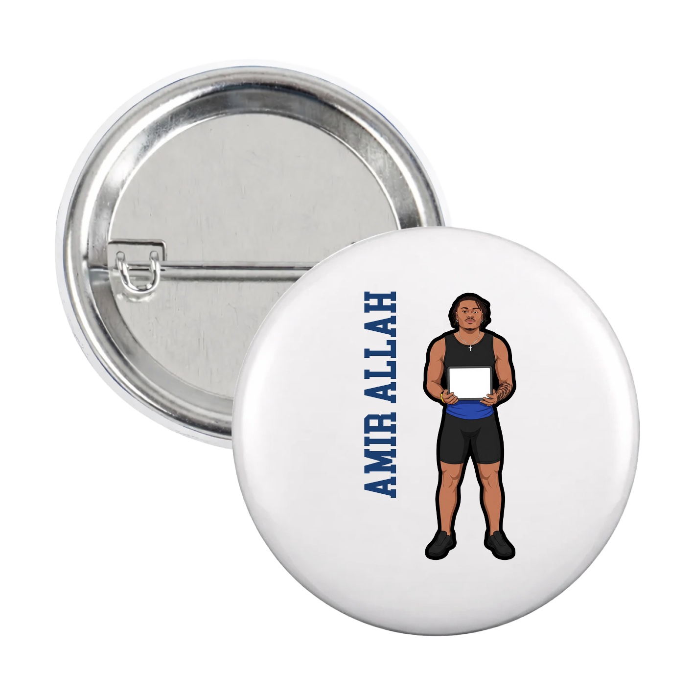 Game Day Button — Name Vertical in White