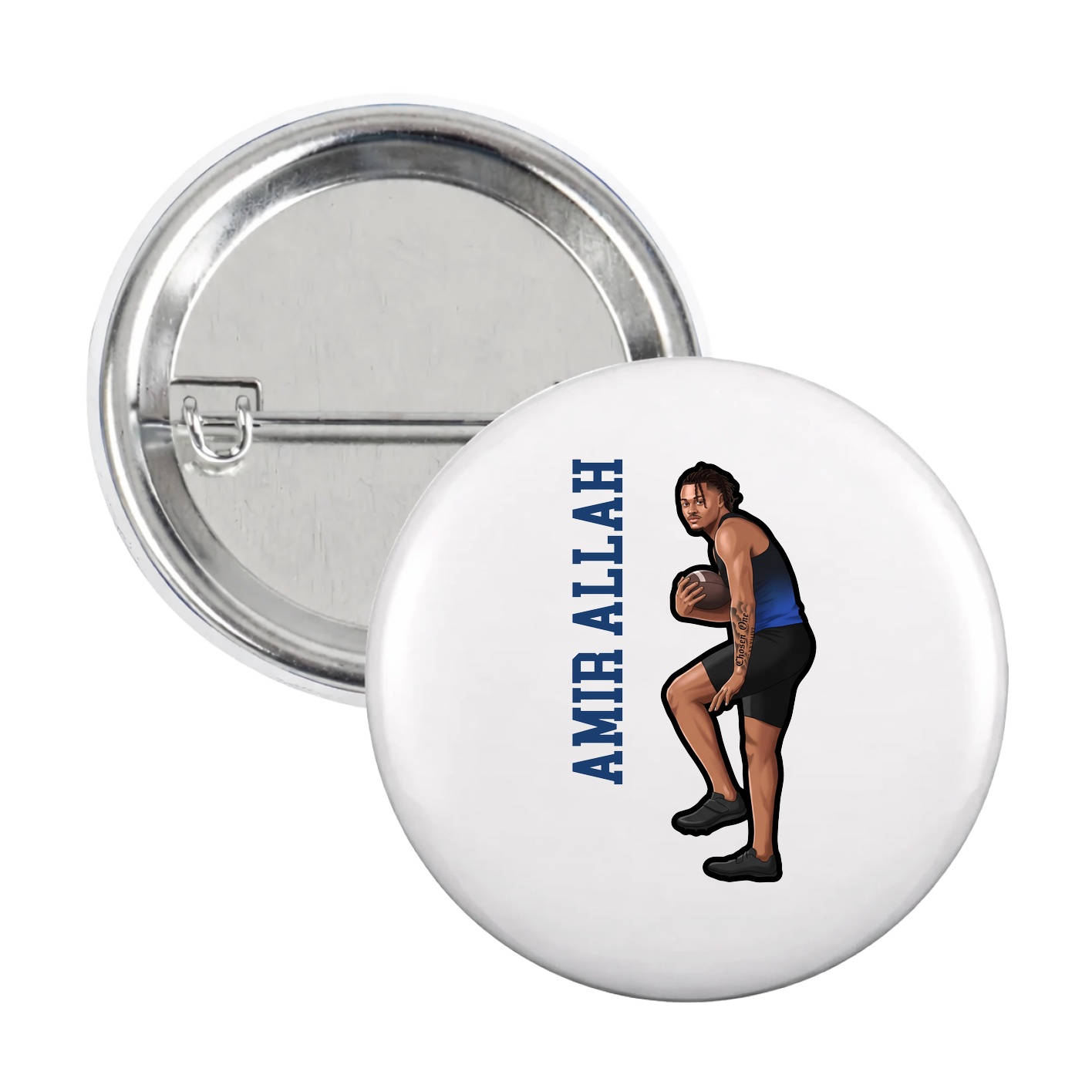 Game Day Button — Name Vertical in White