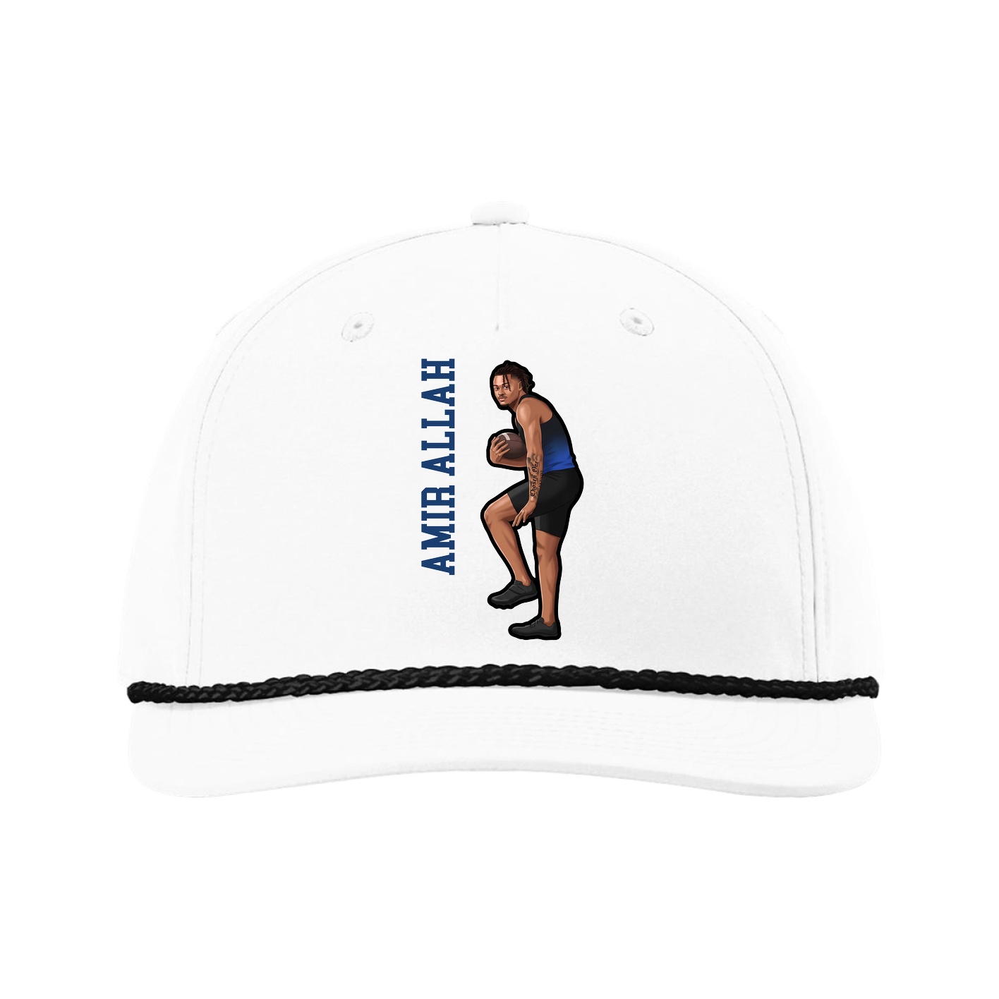 Five-Panel Classic Rope Cap — Name Vertical in White
