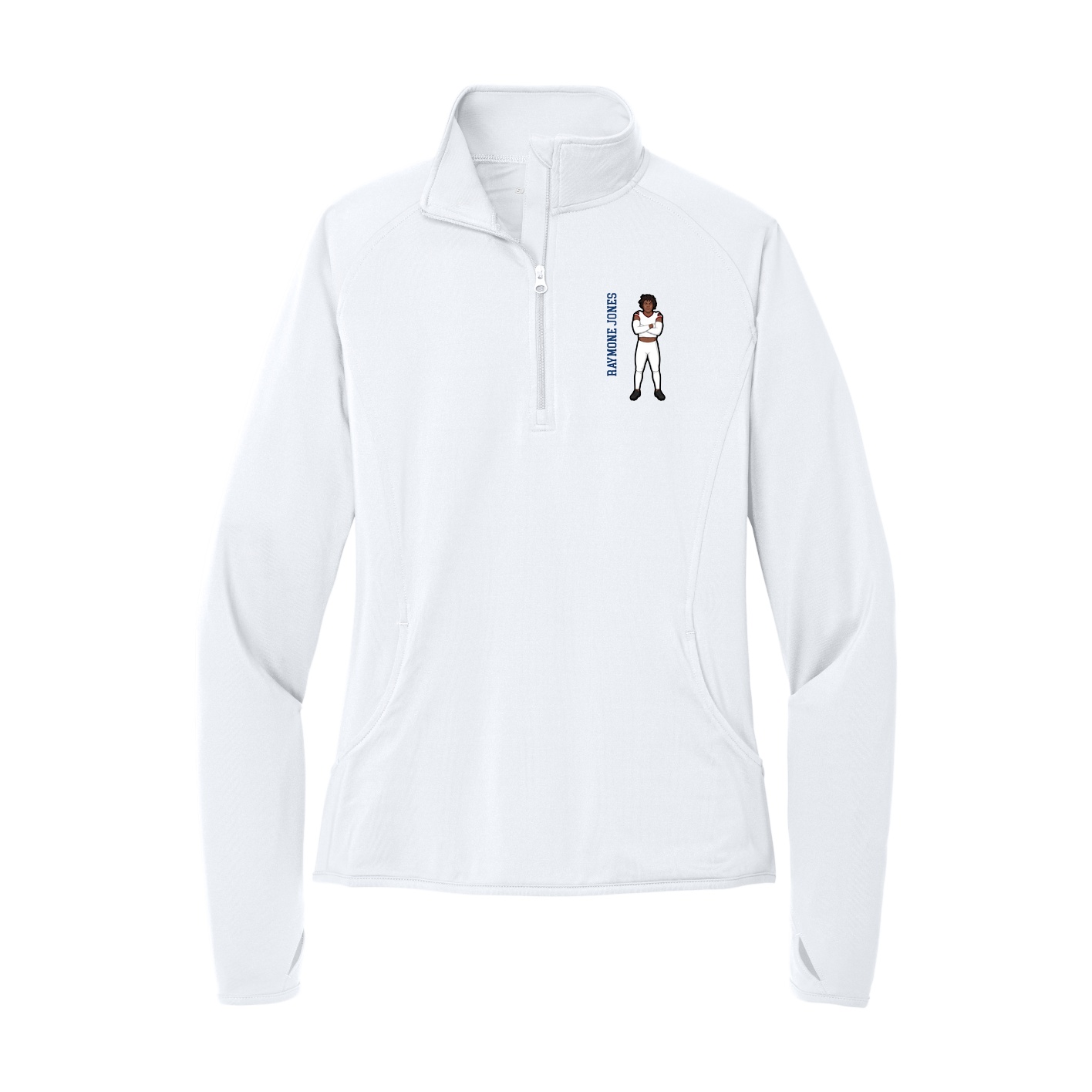 Women's Q-Zip Pullover — Name Vertical in White