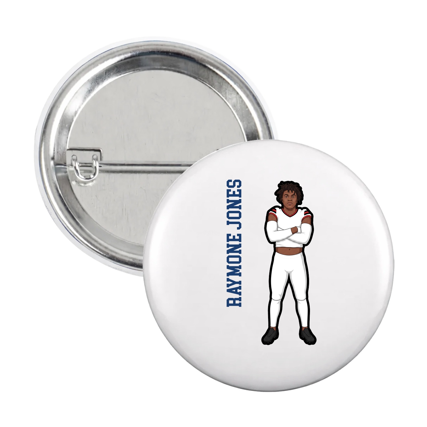 Game Day Button — Name Vertical in White