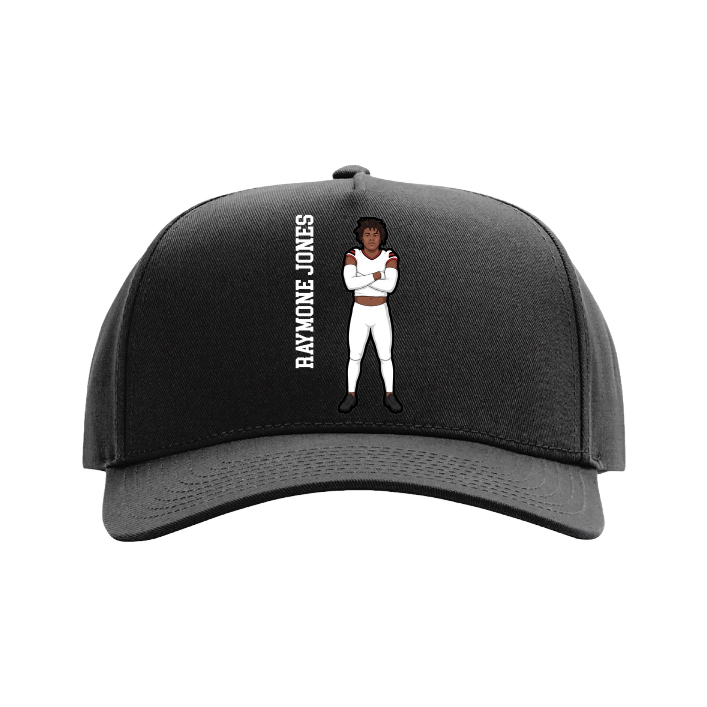 Full Fabric Five-Panel Champ Cap — Name Vertical in Black