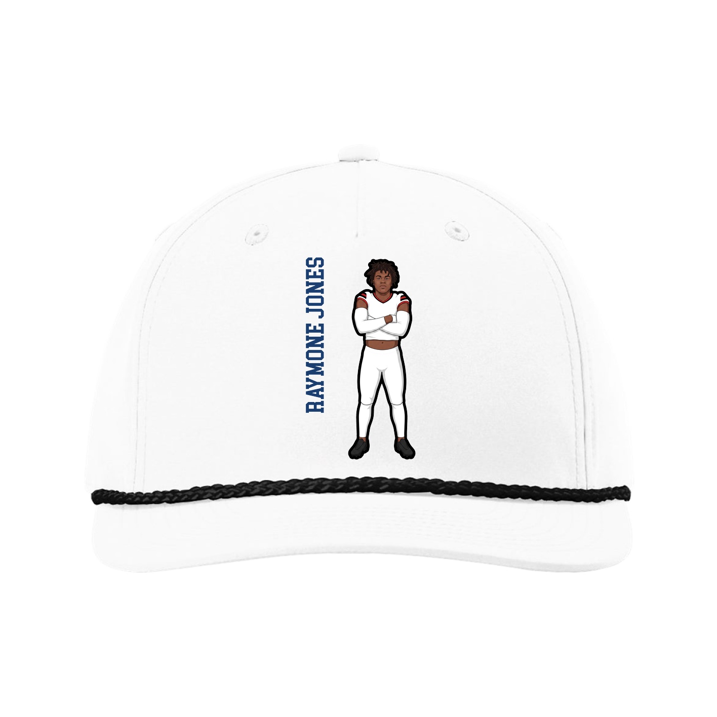 Five-Panel Classic Rope Cap — Name Vertical in White