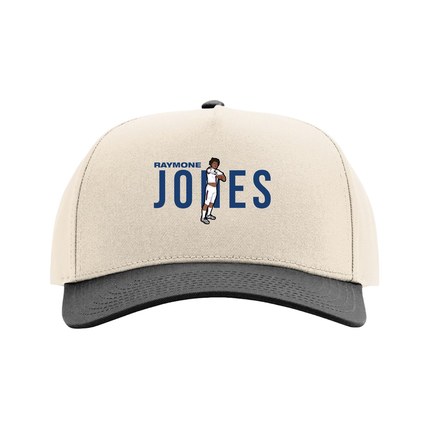 Full Fabric Five-Panel Champ Cap — Player Name in Cream/Black
