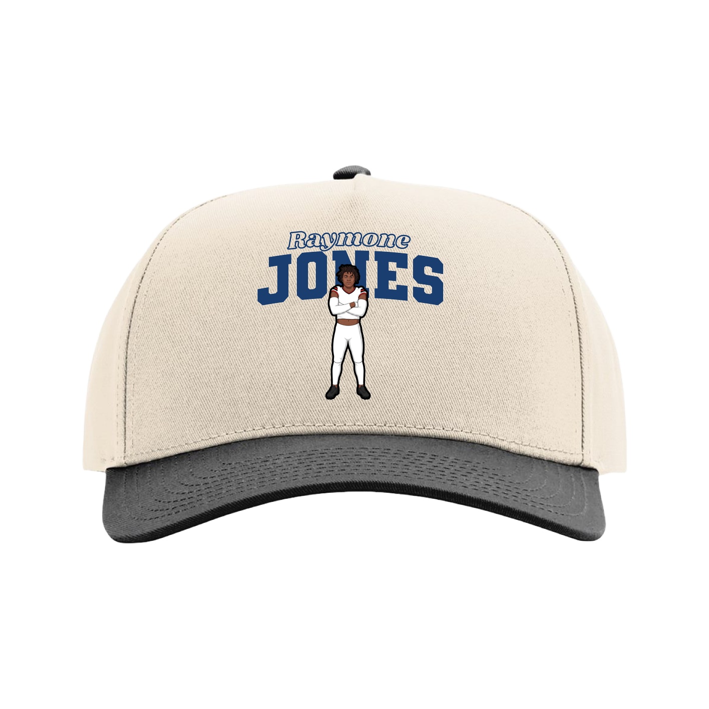 Full Fabric Five-Panel Champ Cap — Name Arch in Cream/Black