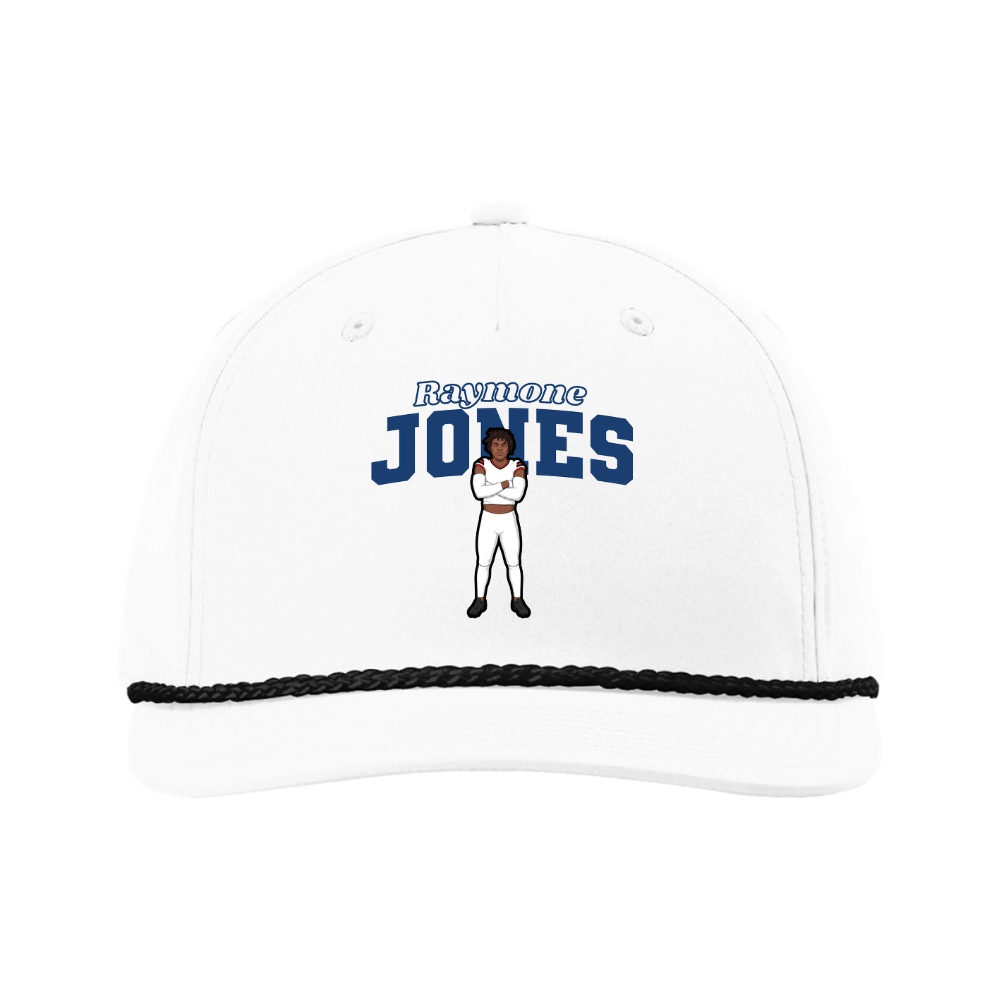 Five-Panel Classic Rope Cap — Name Arch in White