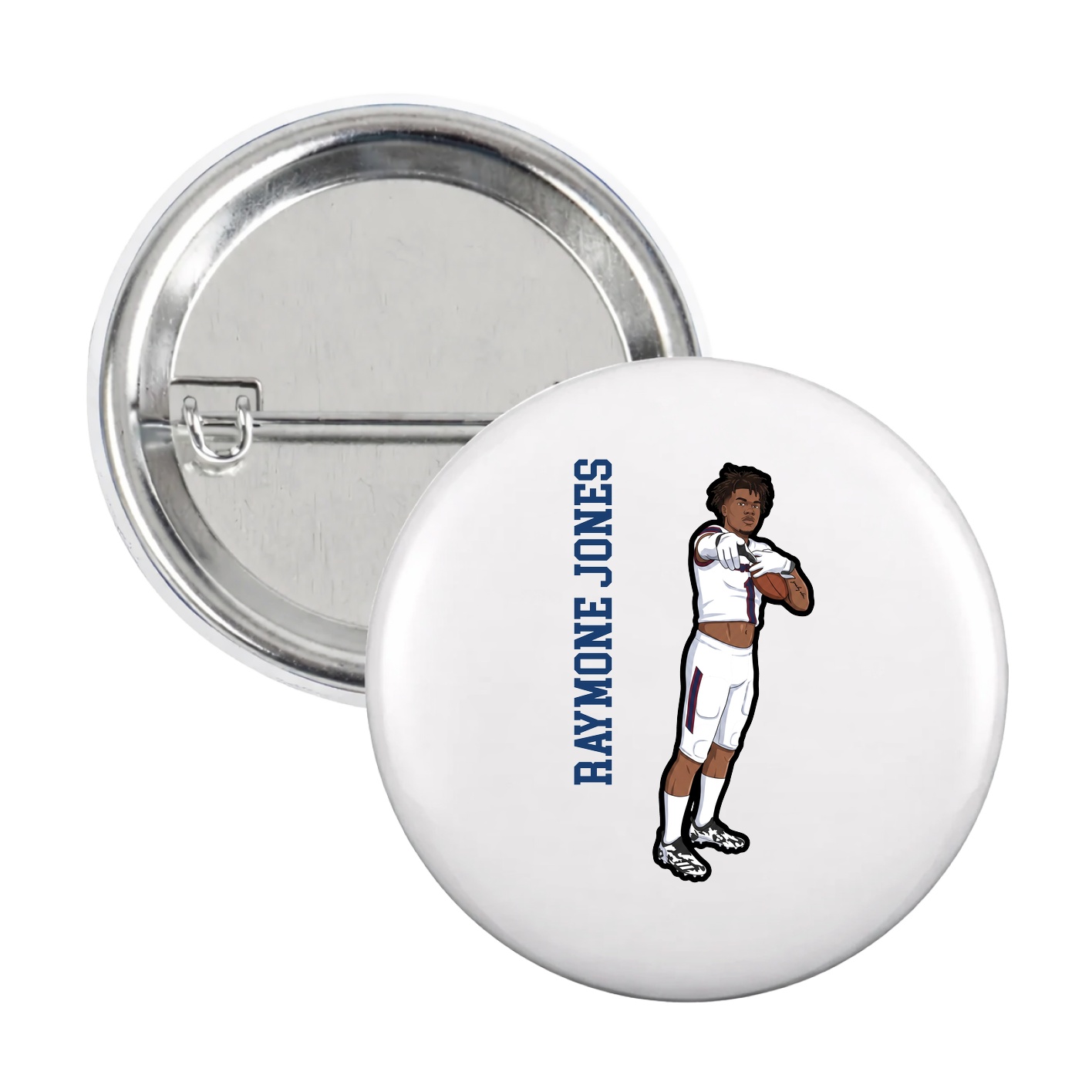 Game Day Button — Name Vertical in White