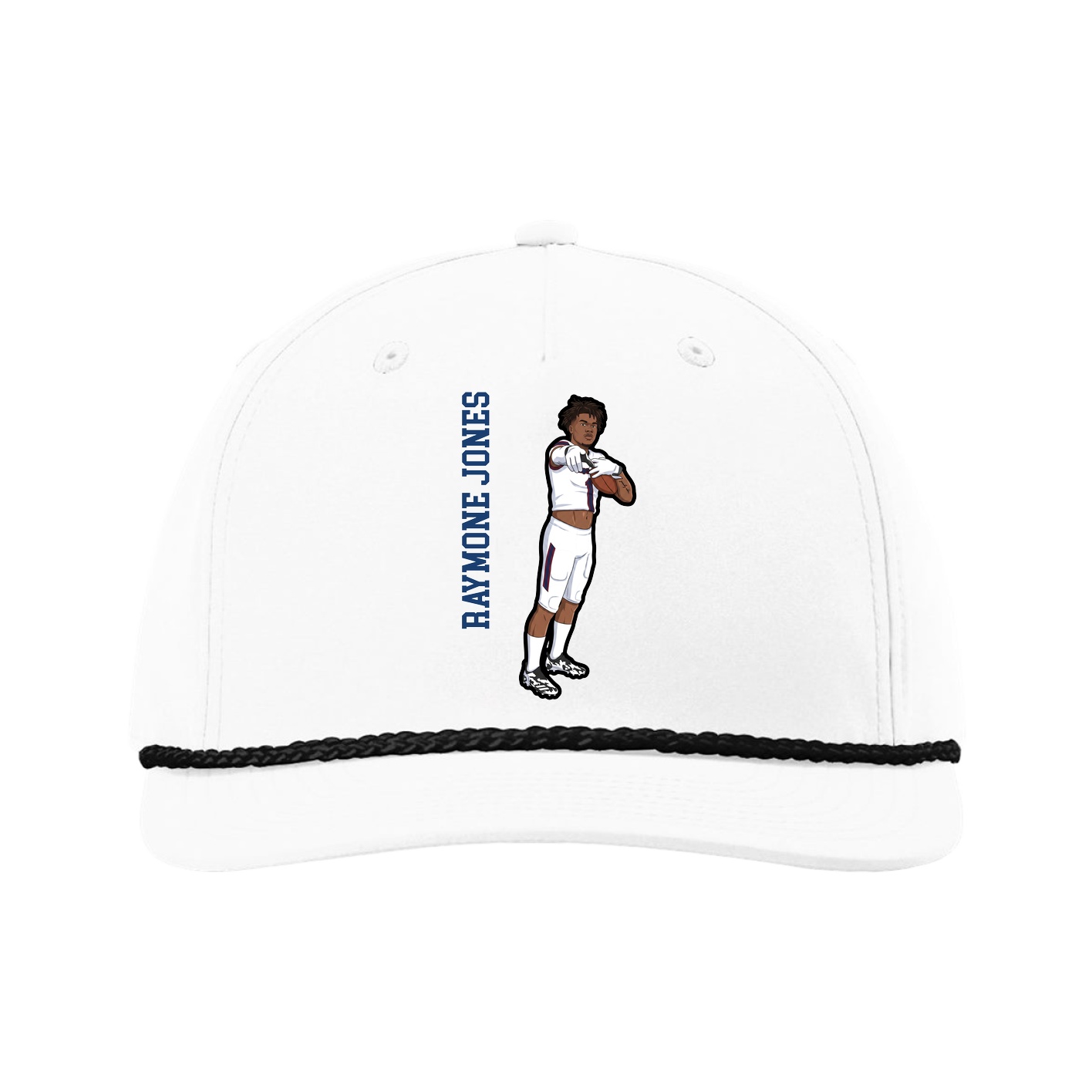 Five-Panel Classic Rope Cap — Name Vertical in White