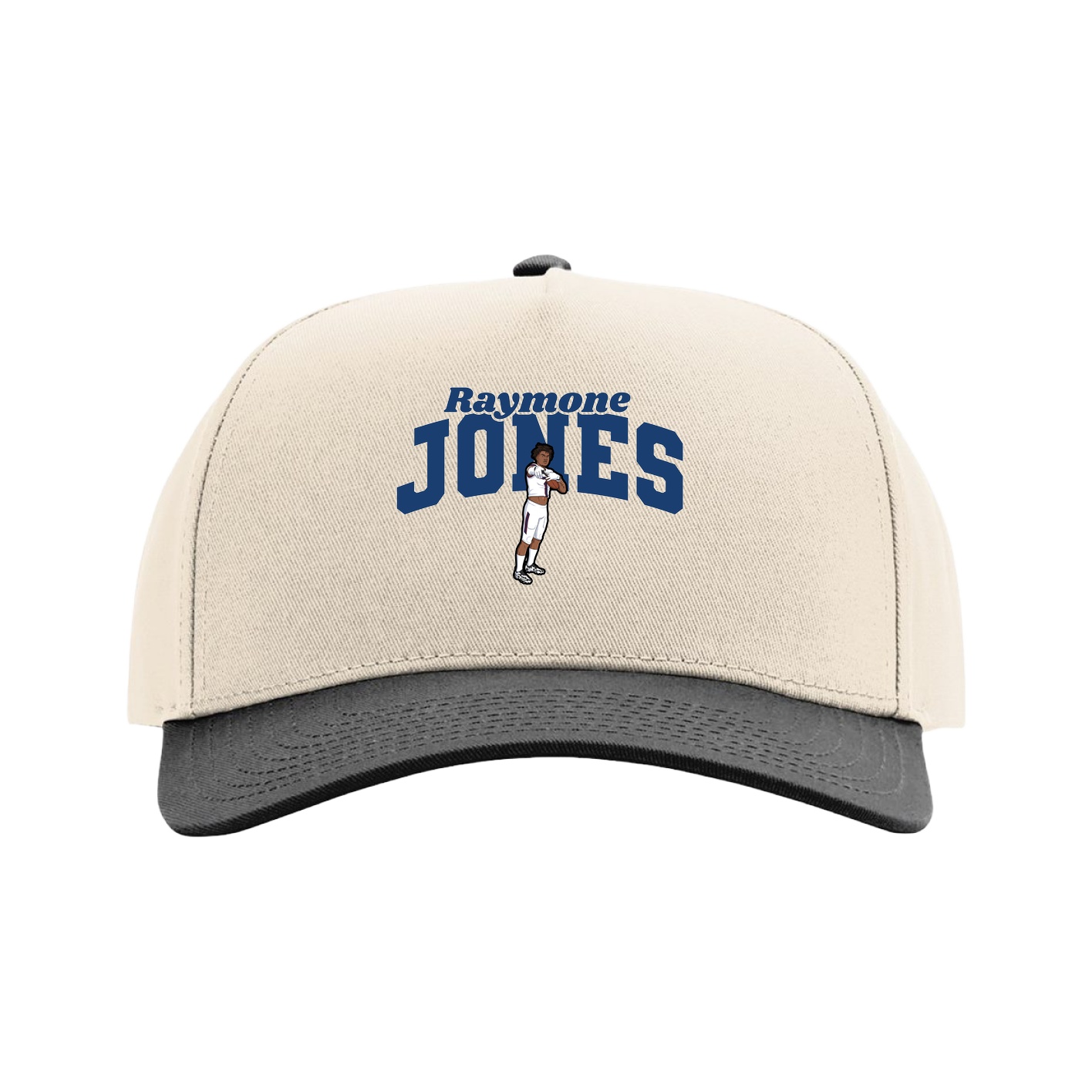 Full Fabric Five-Panel Champ Cap — Signature Arch in Cream/Black