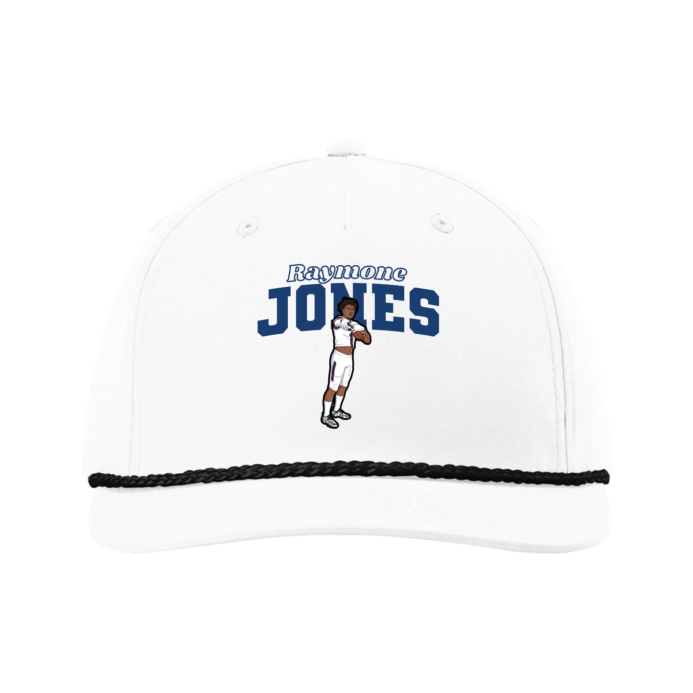 Five-Panel Classic Rope Cap — Name Arch in White