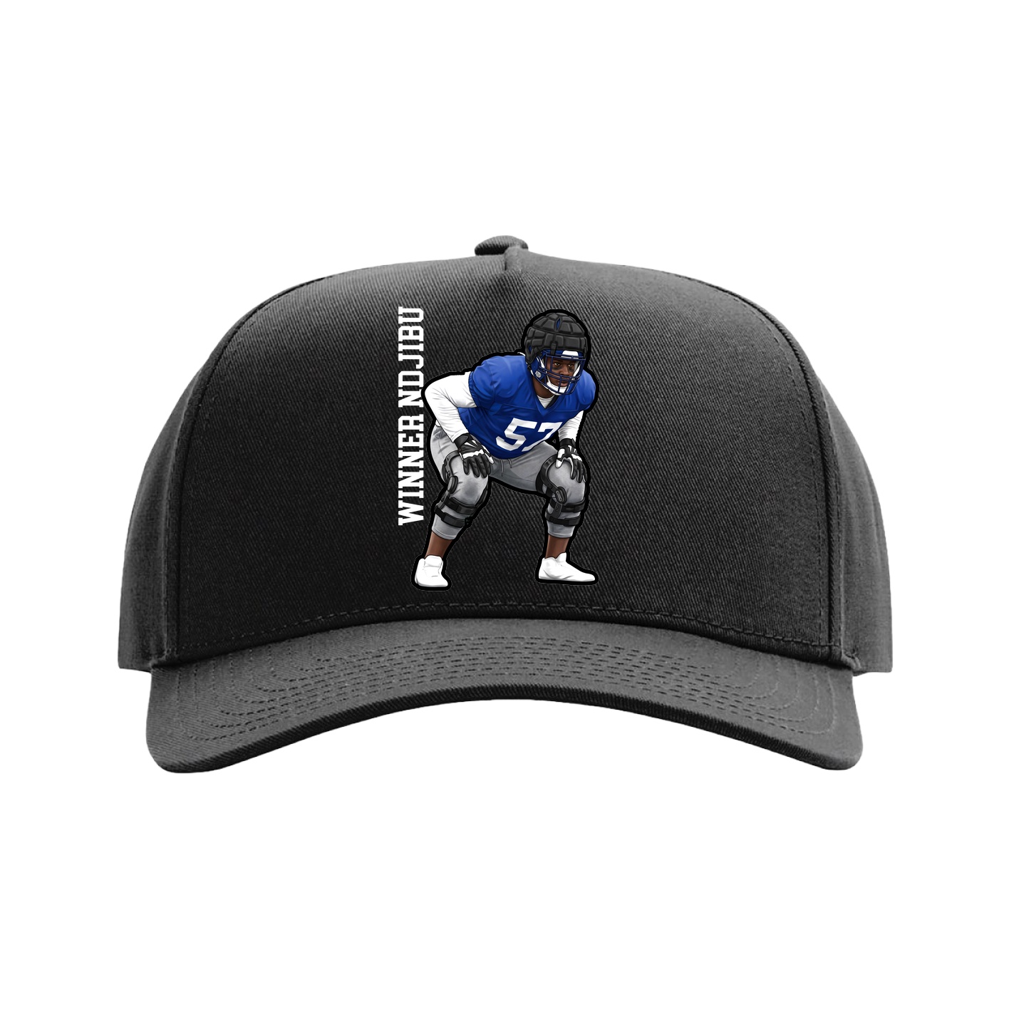 Full Fabric Five-Panel Champ Cap — Name Vertical in Black