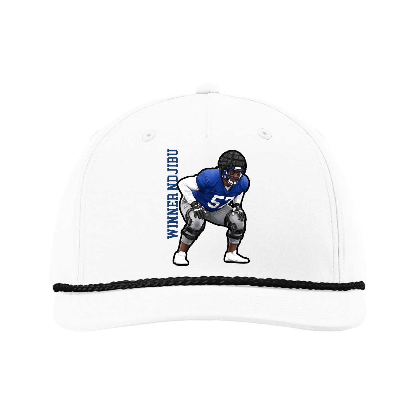 Five-Panel Classic Rope Cap — Name Vertical in White