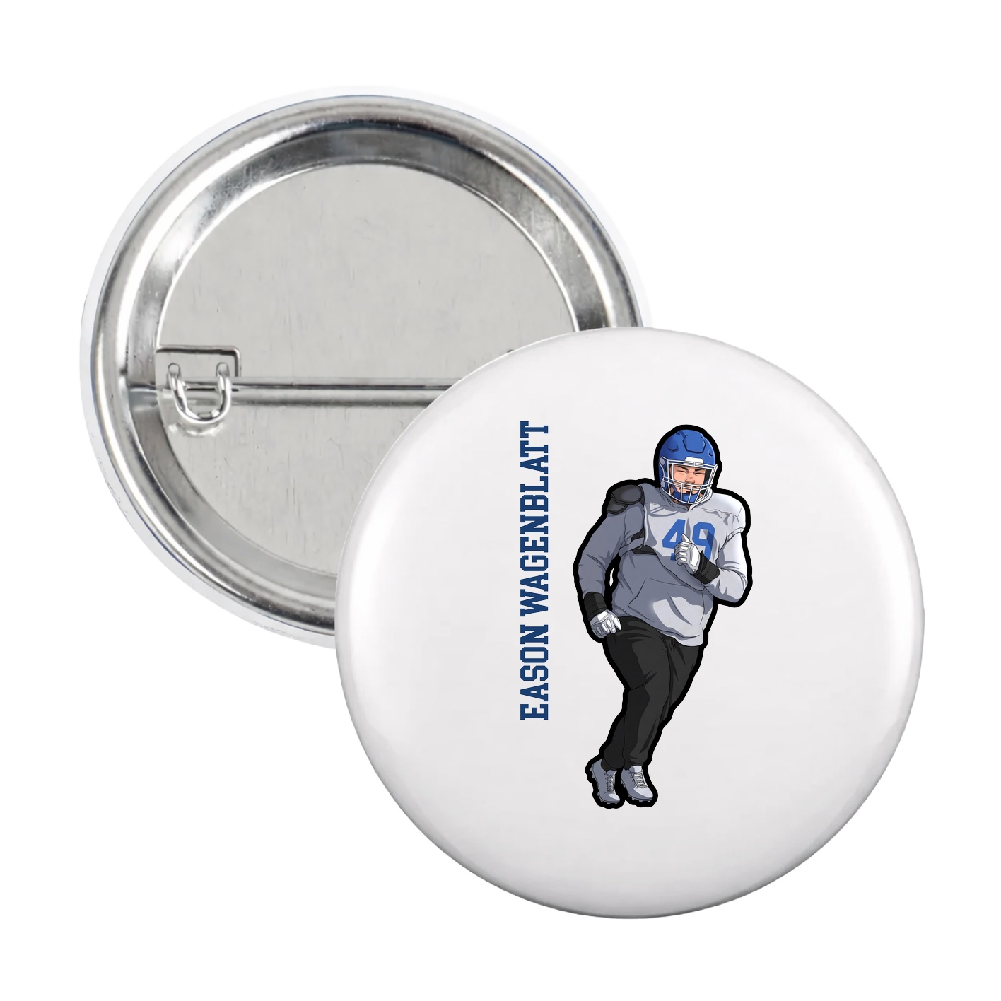 Game Day Button — Name Vertical in White